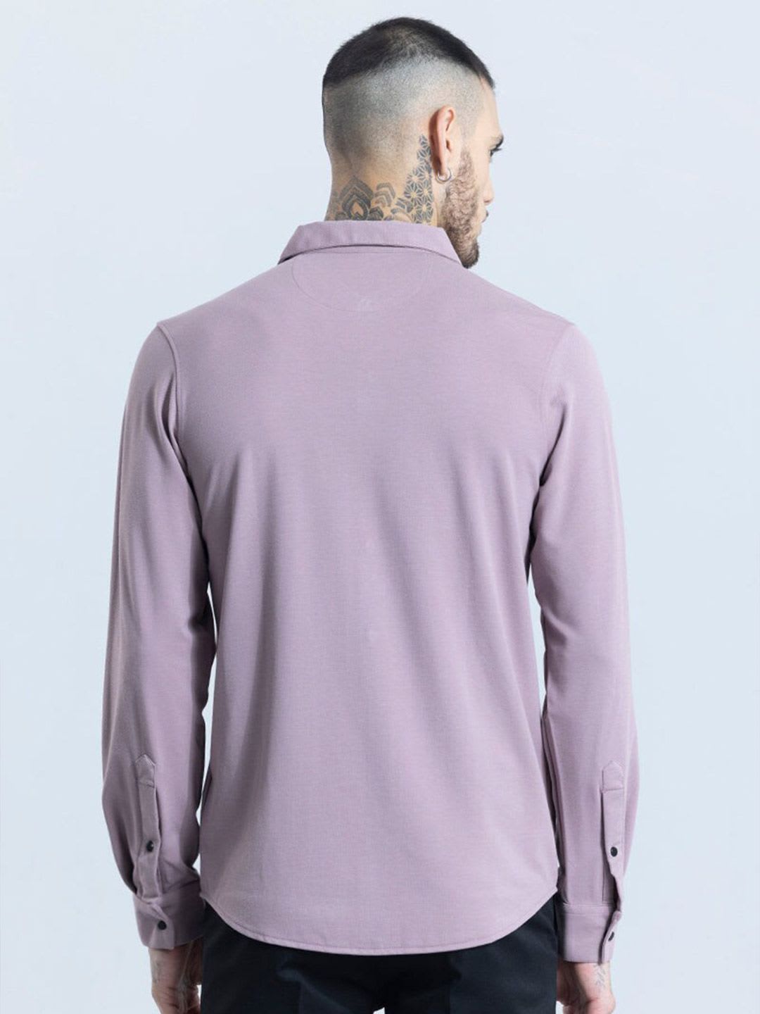 Snitch Purple Self Design Spread Collar Classic Slim Fit Casual Shirt - back view