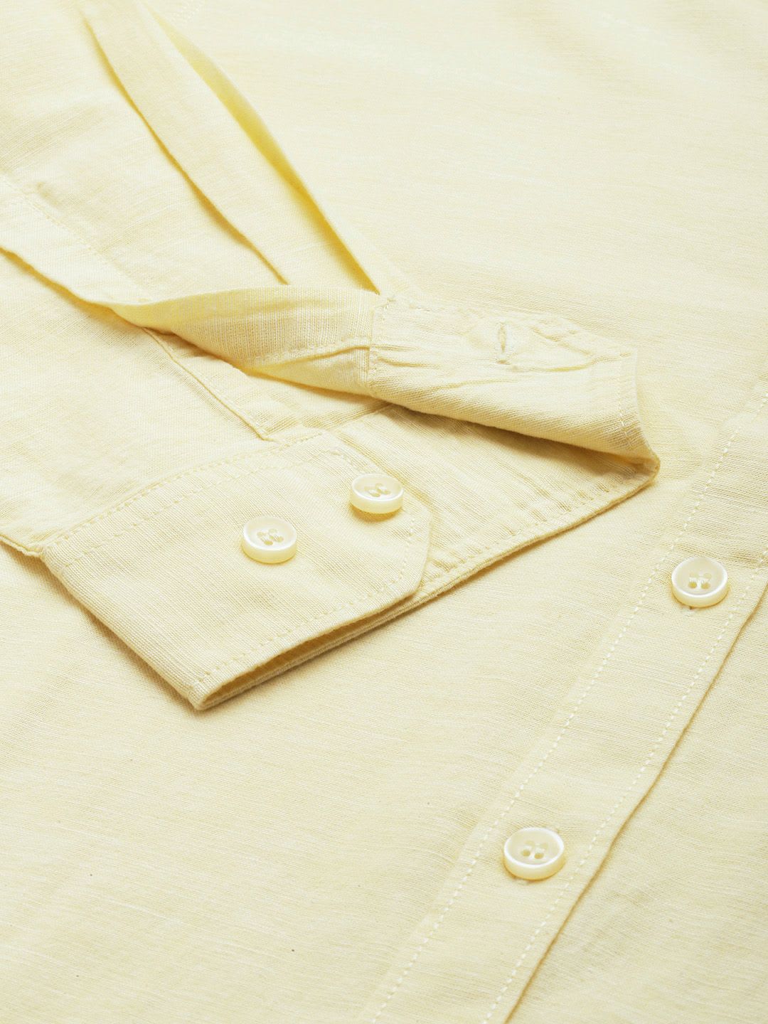 Mast & Harbour Men Yellow Solid Opaque Cotton Linen Casual Shirt - back view