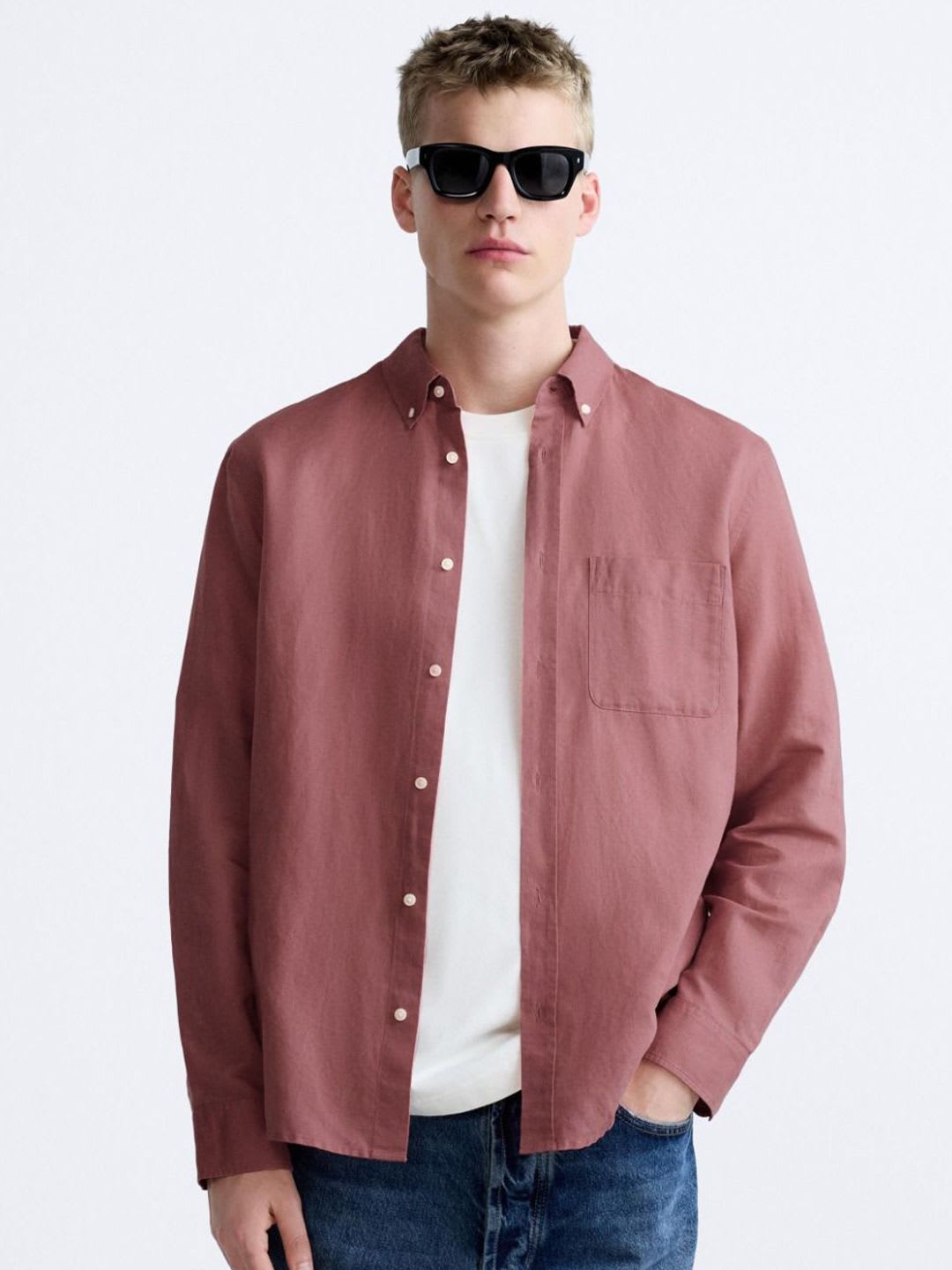 MISCHIEF MONKEY Men Classic Button-Down Collar Solid Cotton Tailored Fit Casual Shirt - default view