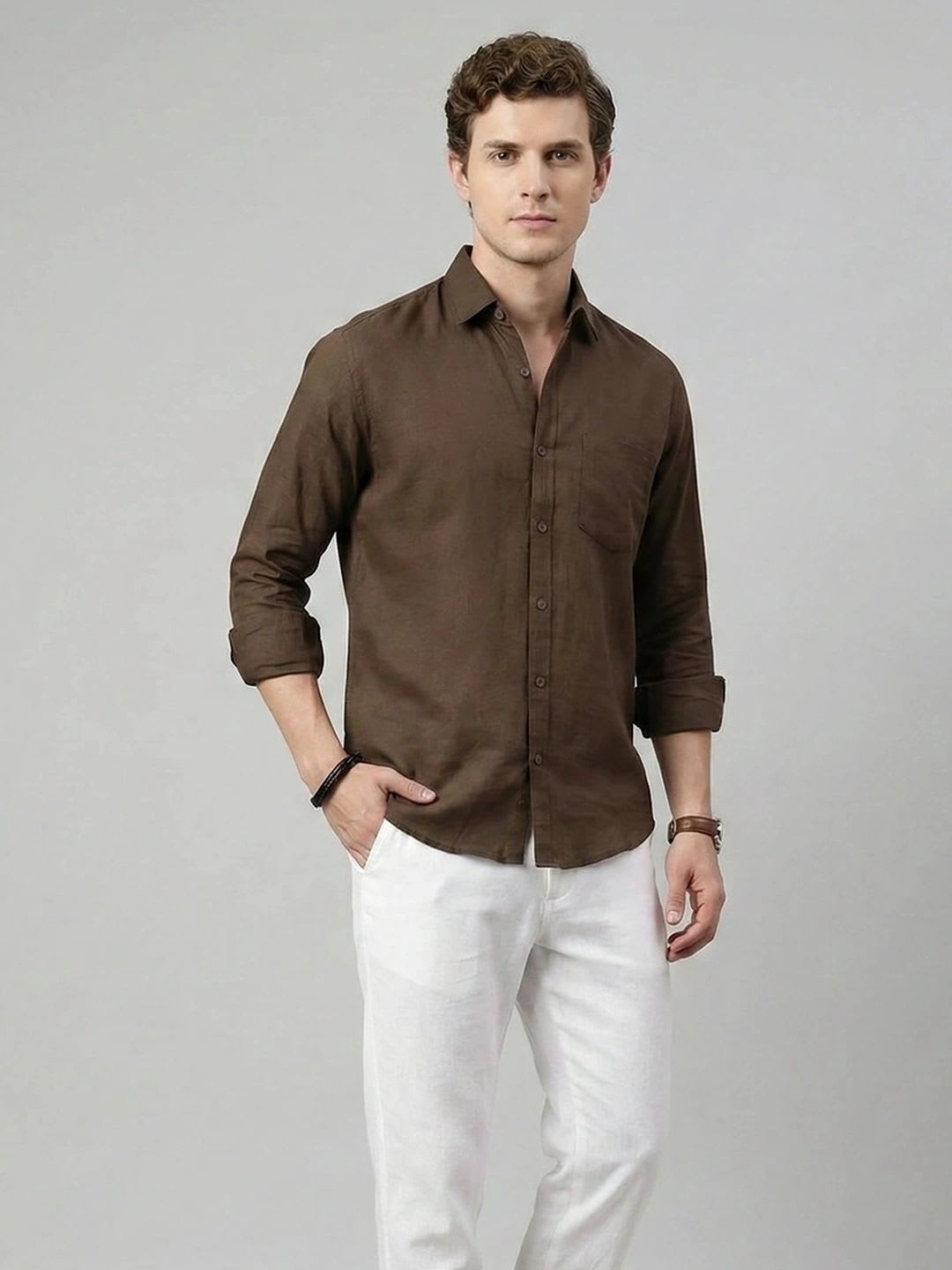 Roadster The Roadster Lifestyle Co. Men Solid Linen Casual Shirt - back view