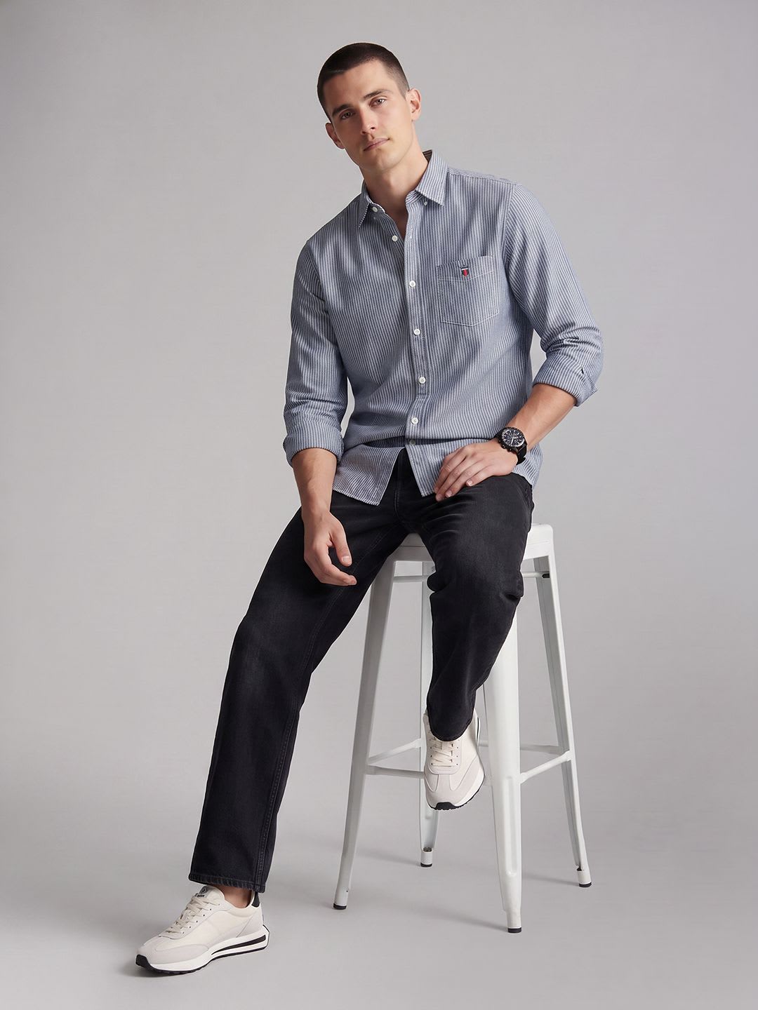 Louis Philippe Sport Slim Fit Striped Casual Shirt - back view