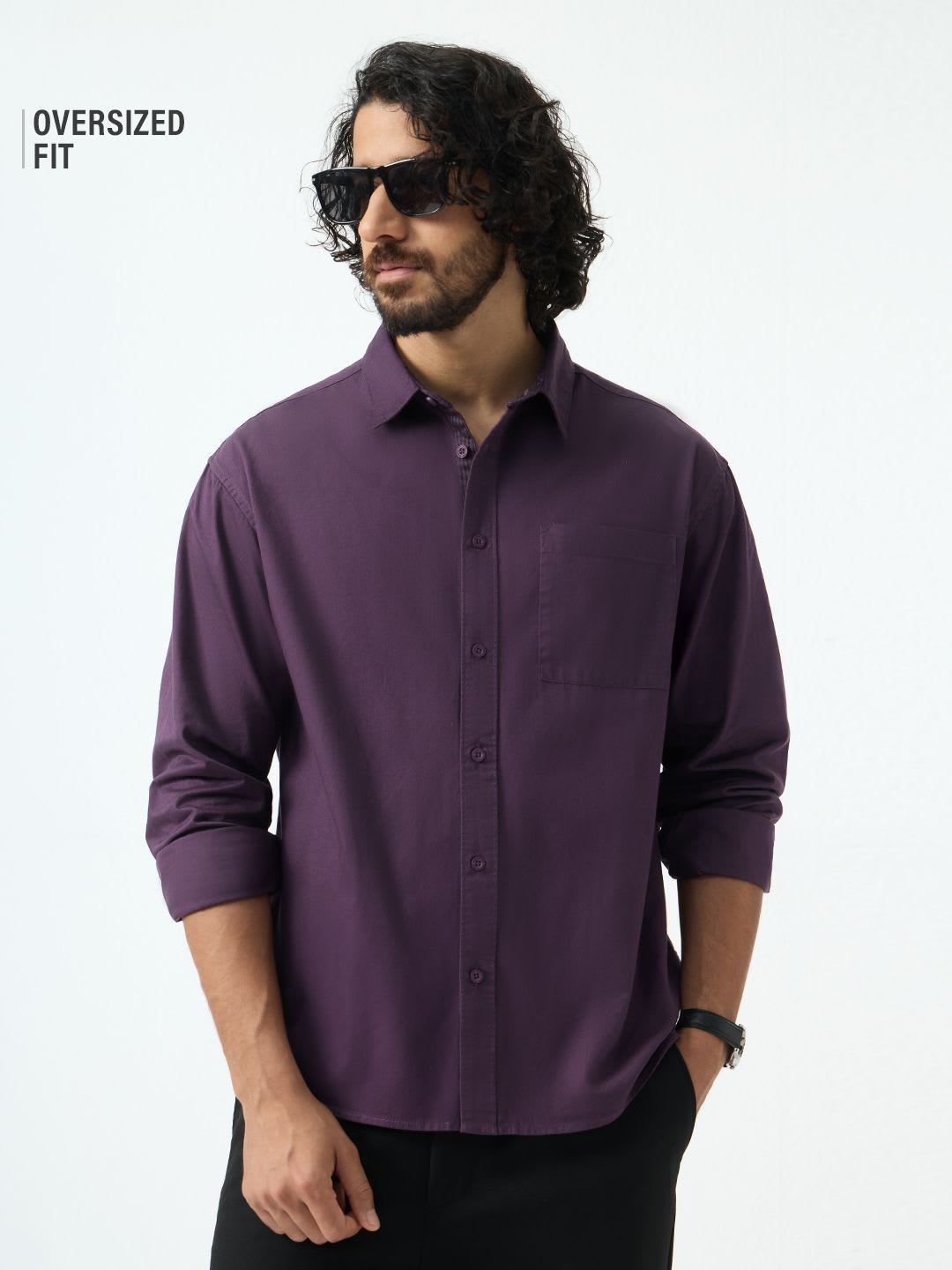 The Souled Store Men Relaxed Fit Solid Purple Shirts - default view