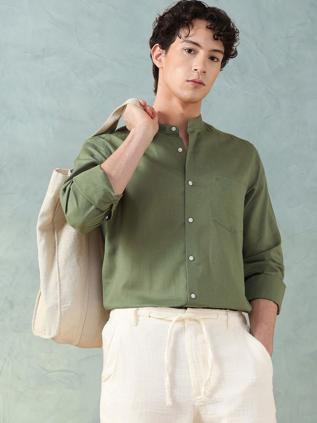 Arrow Cotton Linen Solid Slim Fit Shirt - default view