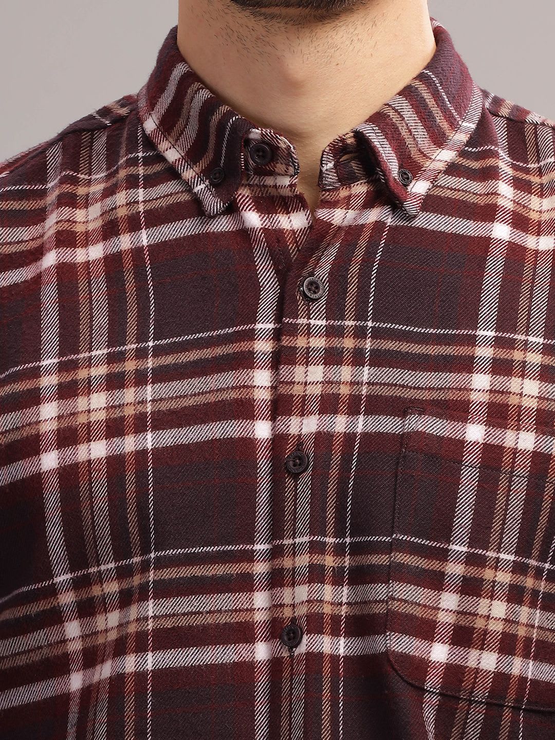 HERE&NOW Tartan Checks Cotton Flannel Casual Shirt - back view