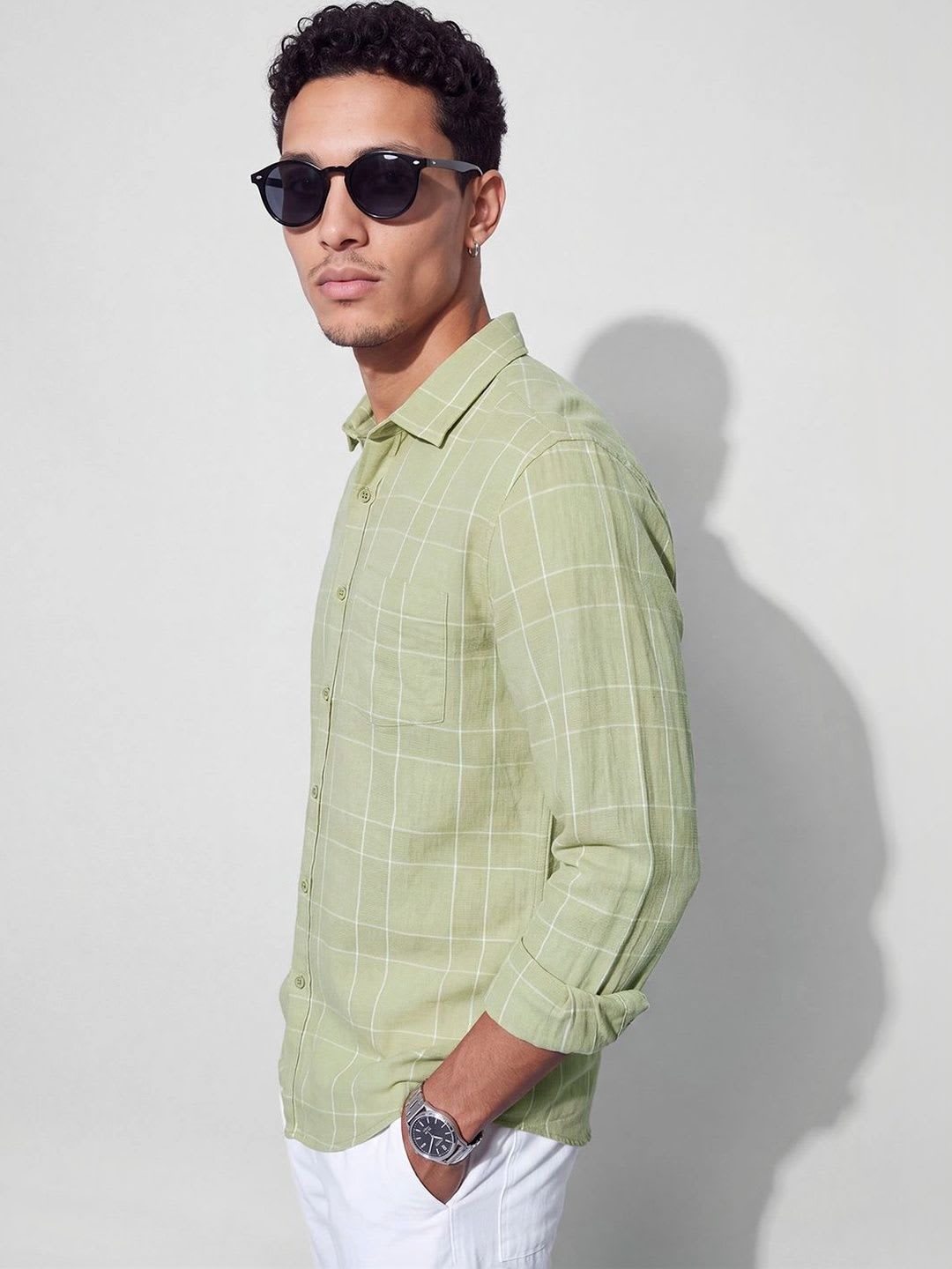 CODE by Lifestyle Men Windowpane Checks Checked Casual Shirt - back view