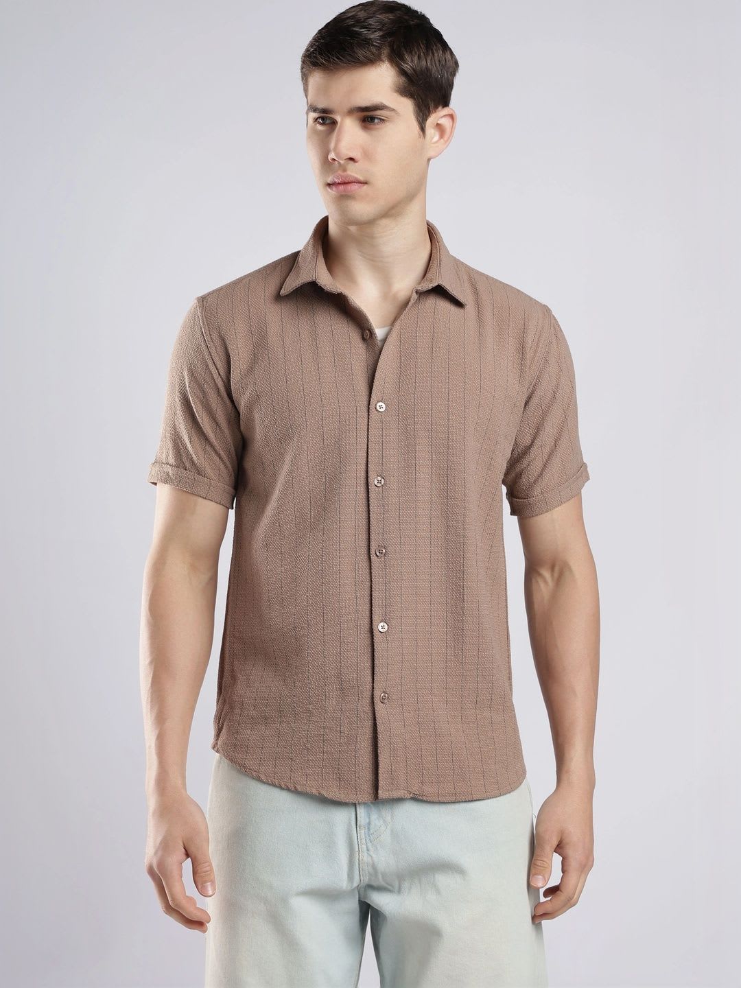 NEVER NEUD Men Comfort Slim Fit Casual Shirt - default view