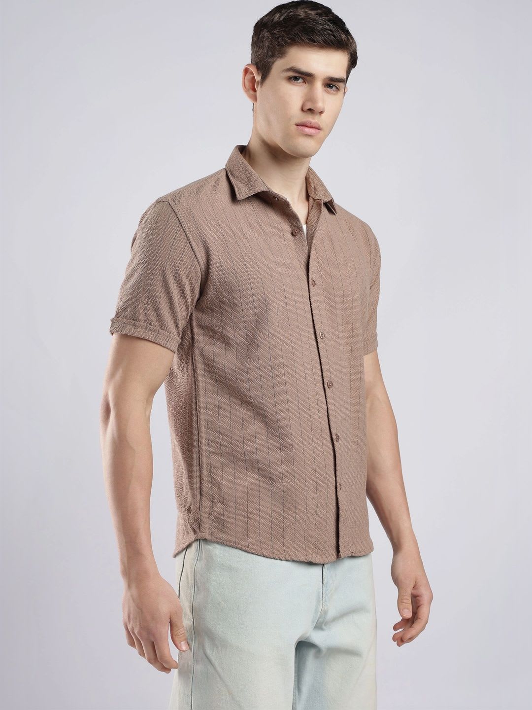 NEVER NEUD Men Comfort Slim Fit Casual Shirt - back view