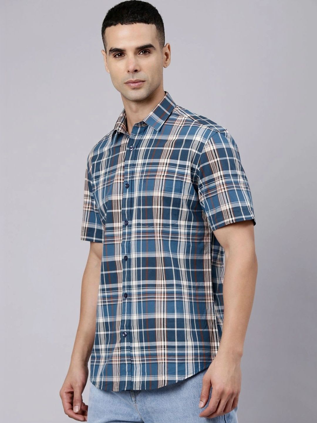 Classic Polo Men Slim Fit Checked Casual Shirt - back view