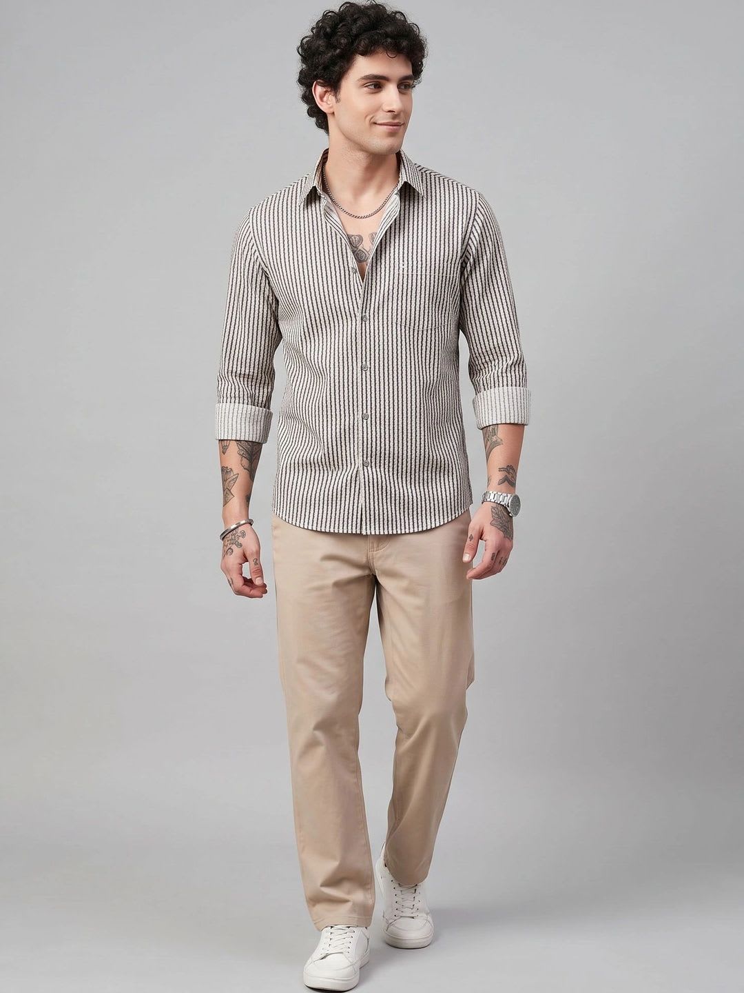 Charagh Din Men Smart Striped Casual Shirt - default view