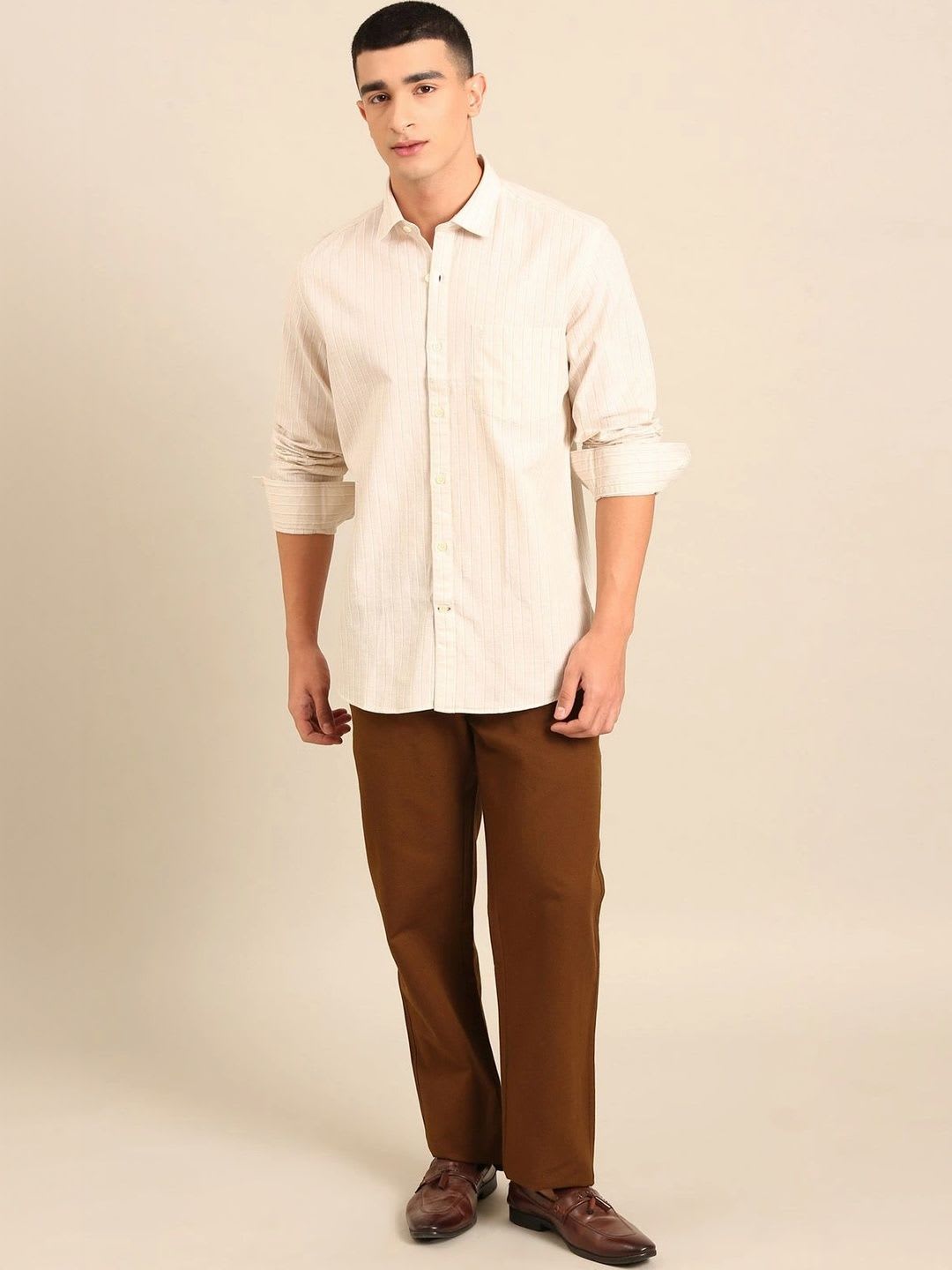 CAVALLO by Linen Club Men Contemporary Striped Casual Shirt - left view