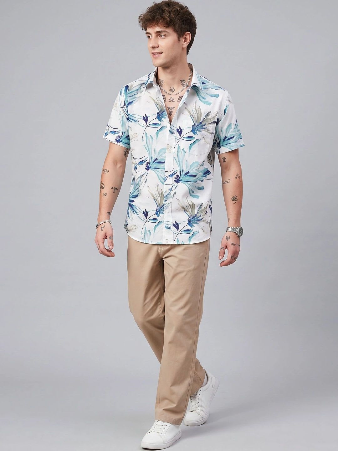 Charagh Din Men Classic Tailored Fit Floral Printed Casual Shirt - default view