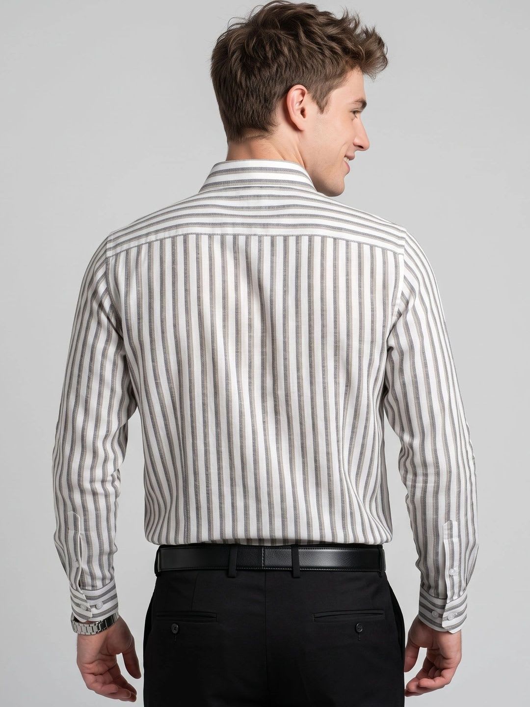 Charagh Din Men Smart Striped Casual Shirt - back view