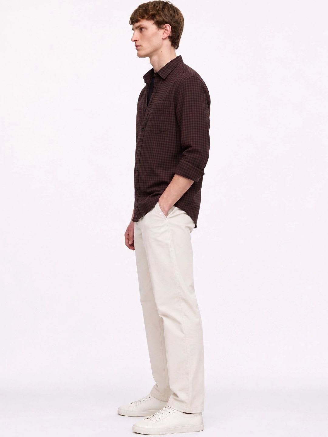 HERE&NOW Men Gingham Checks Checked Casual Shirt - back view