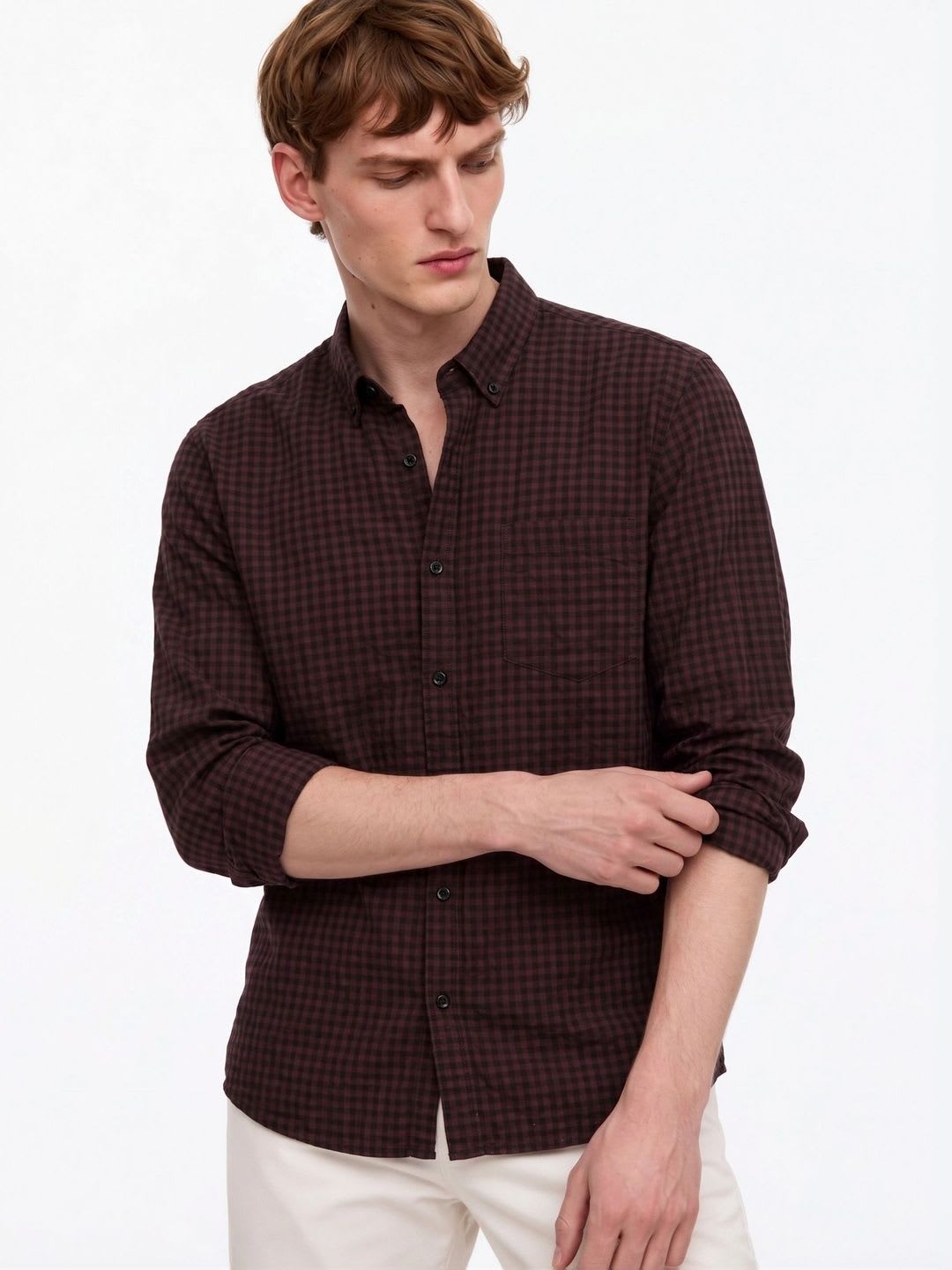 HERE&NOW Men Gingham Checks Checked Casual Shirt - left view
