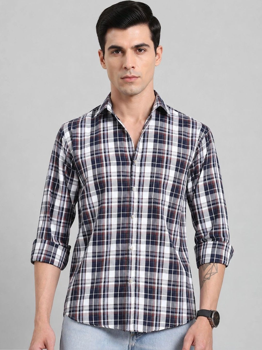 Indian Needle Men Classic Checked Casual Shirt - default view