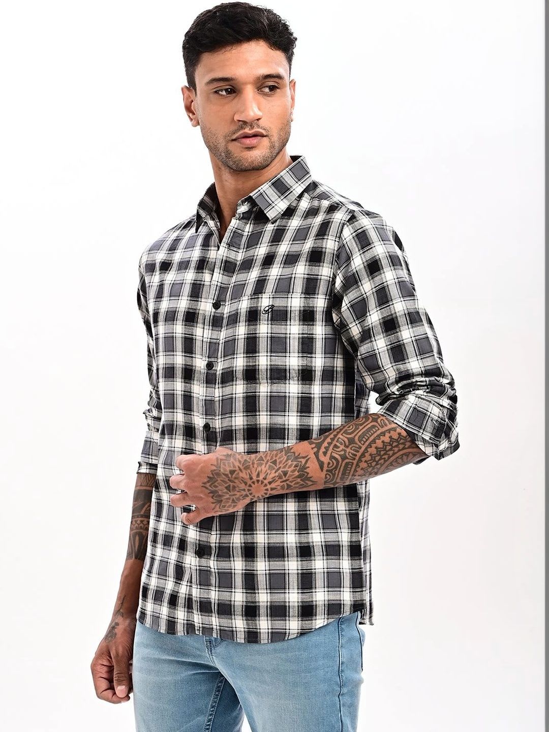 BLUBBER Men Classic Checked Casual Shirt - back view
