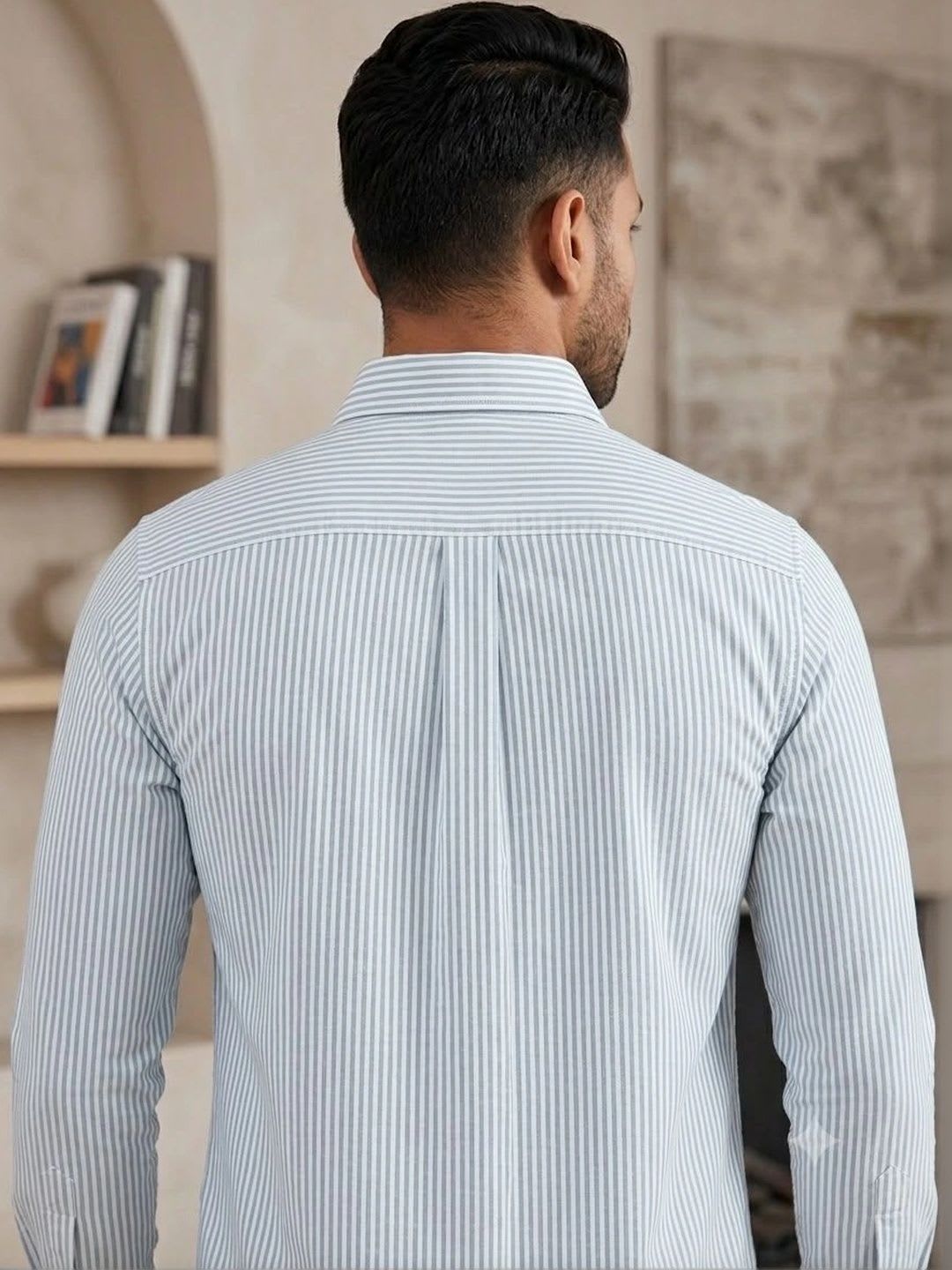 Moda Rapido Men Classic Striped Casual Shirt - back view