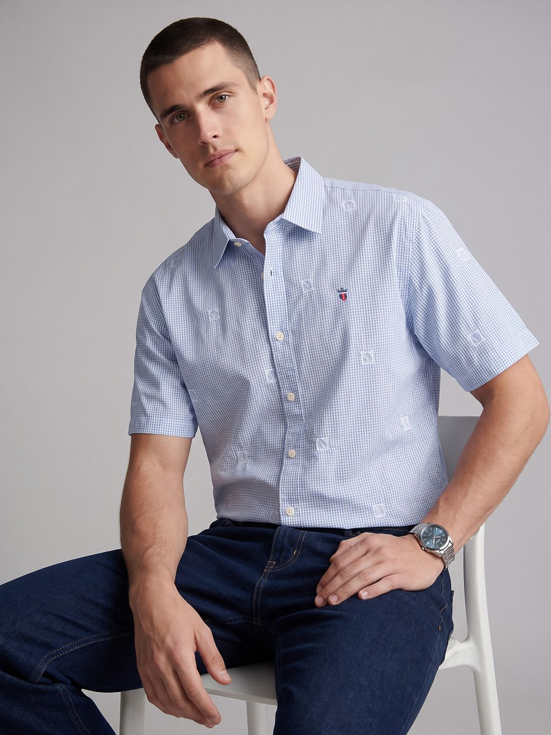 Louis Philippe Jeans Oversized Checked Pure Cotton Casual Shirt - default view