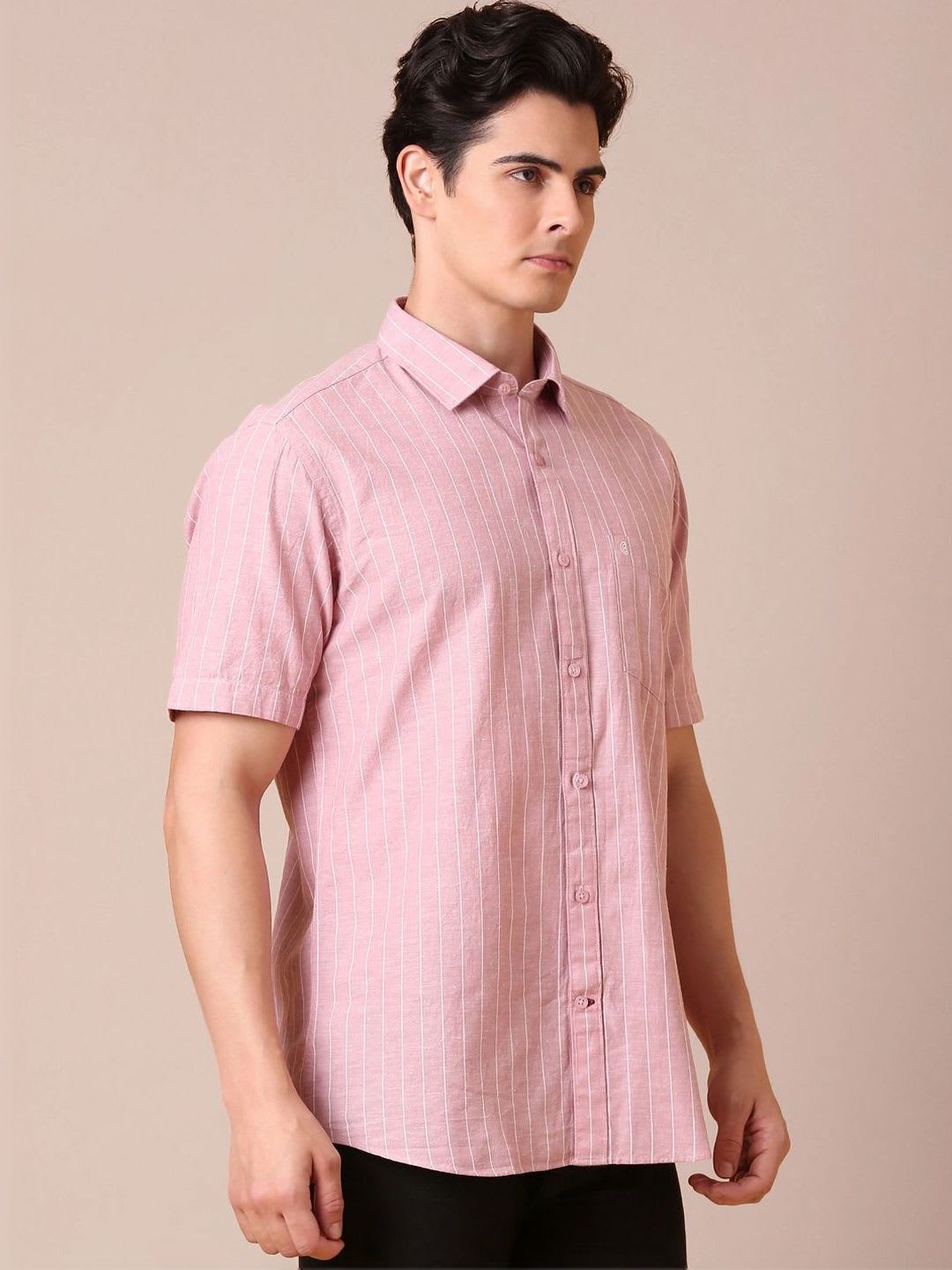 CAVALLO by Linen Club Men Contemporary Striped Casual Shirt - back view