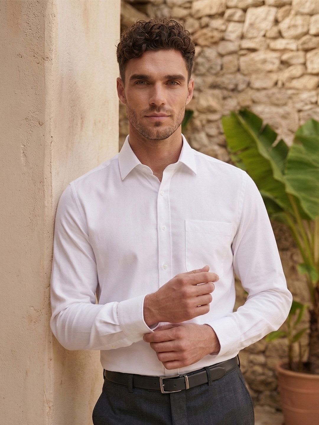 Louis Philippe Men Slim Fit Easy to Iron Premium Cotton Full Sleeve Formal Shirt - default view