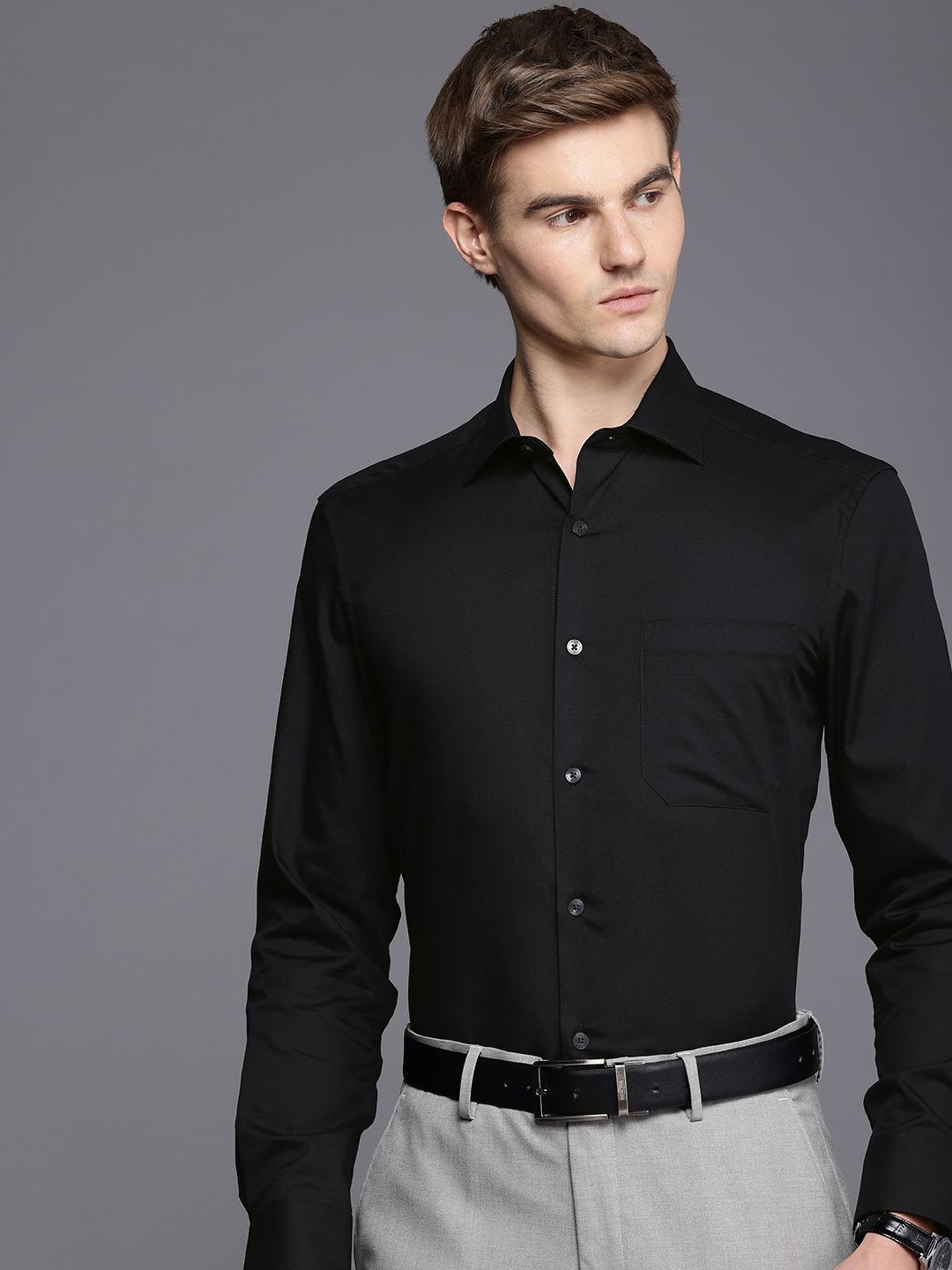 Louis Philippe Men Classic Fit Easy to Iron Premium Cotton Full Sleeve Formal Shirt - default view