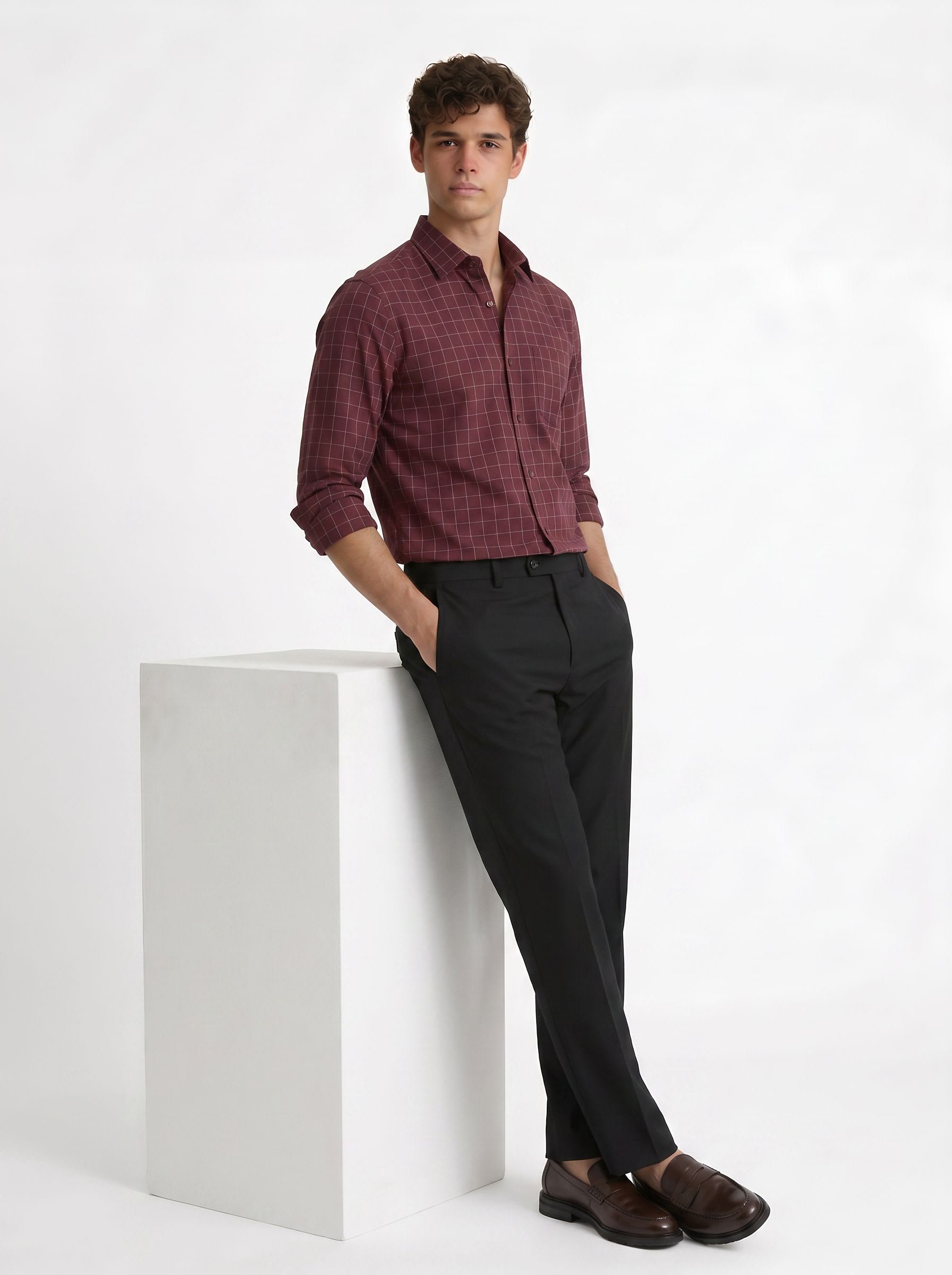 Peter England Men Snug Slim Fit Windowpane Checks Checked Casual Shirt - back view