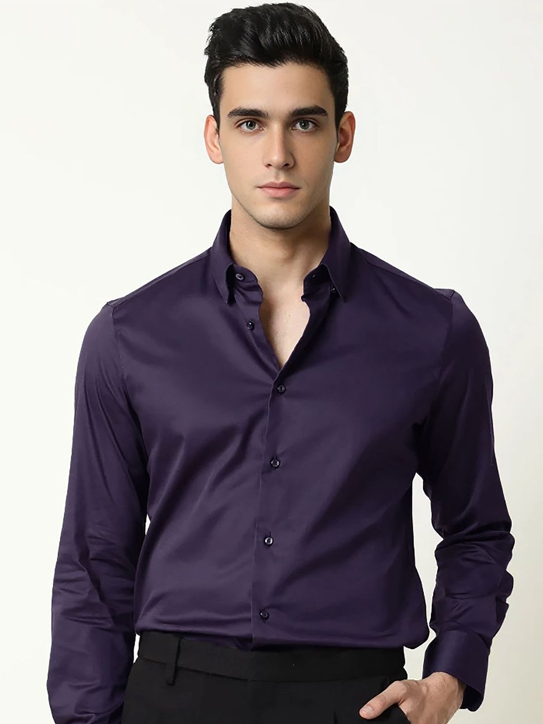 MISCHIEF MONKEY Men Solid Spread Collar Cotton Formal Shirt - default view