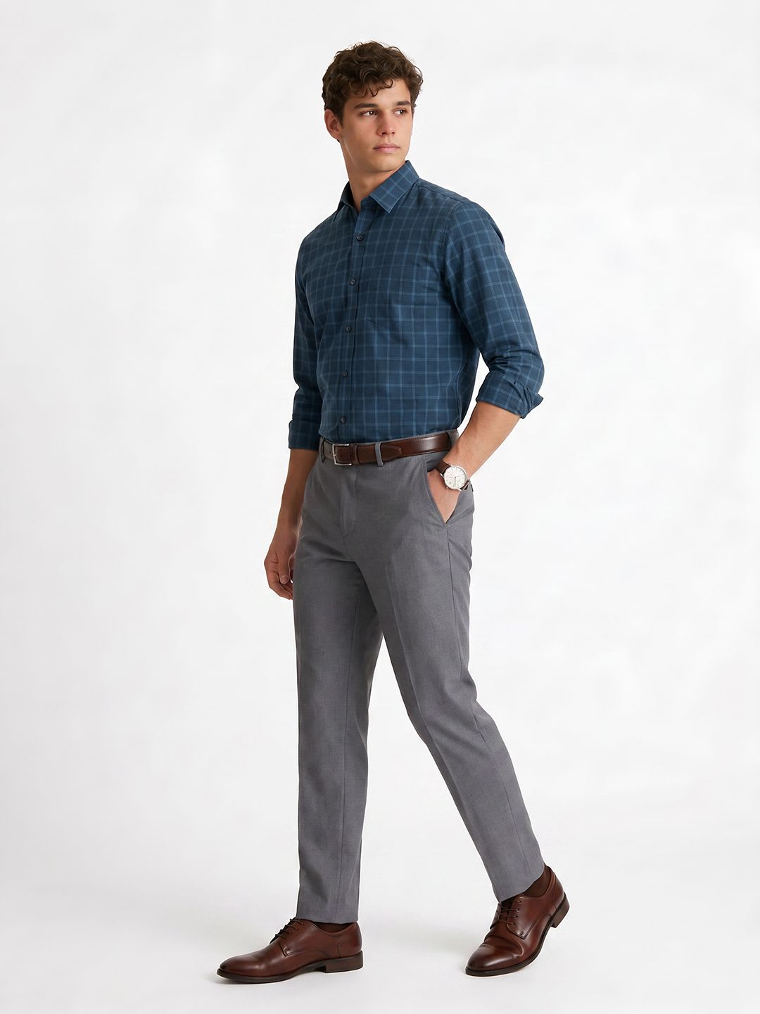 Peter England Men Snug Slim Fit Windowpane Checks Checked Casual Shirt - back view