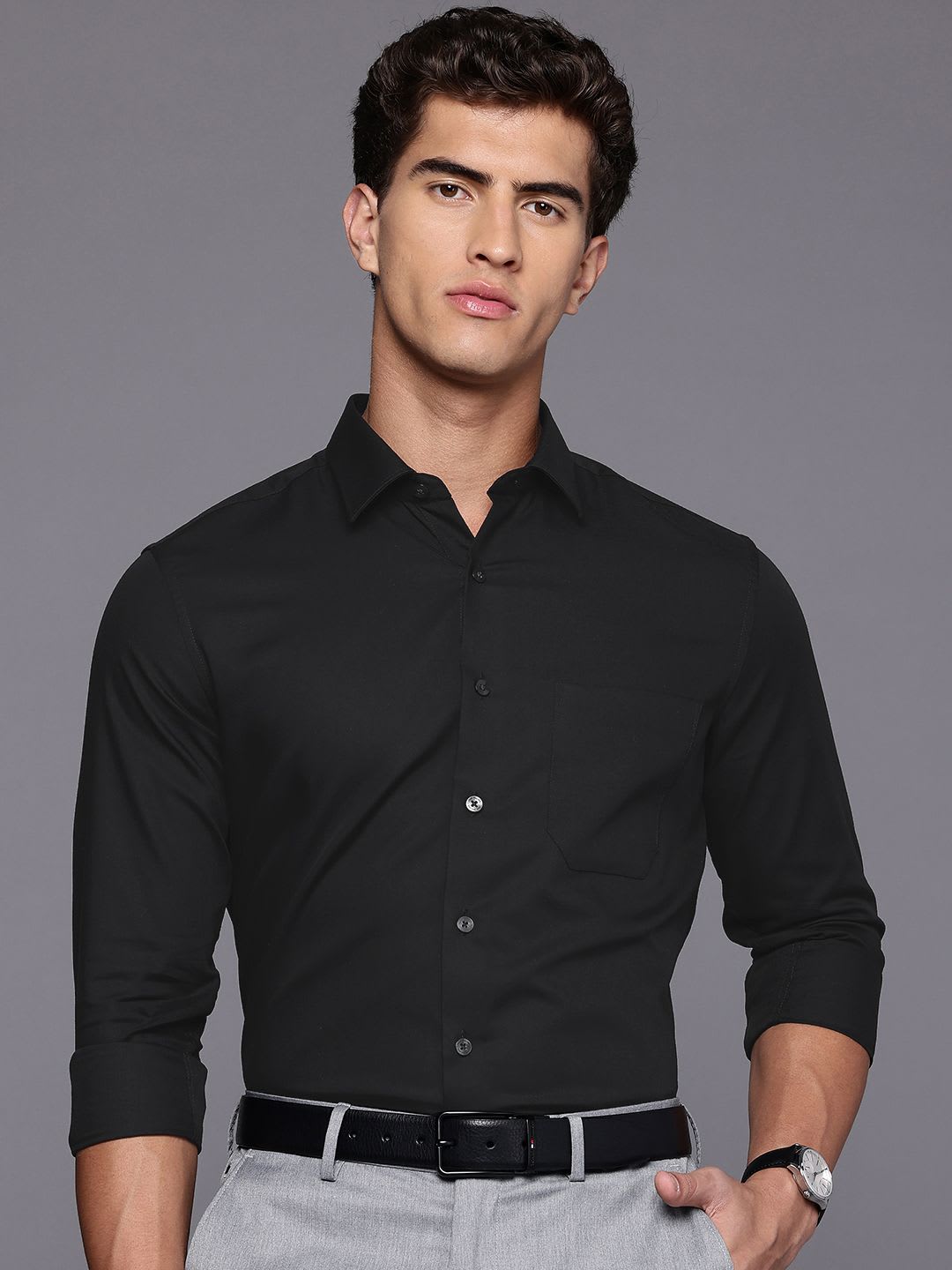 Louis Philippe Slim Fit Pure Cotton Formal Shirt - back view