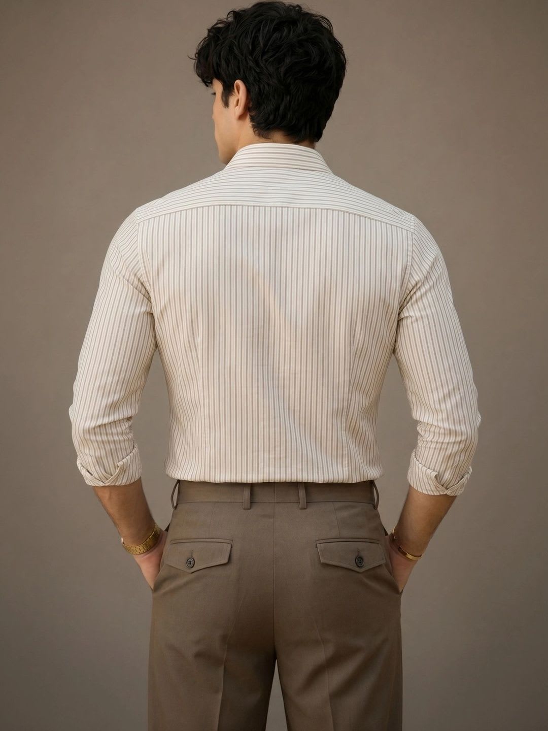 INDOPRIMO Men Cotton Standard Striped Casual Shirt - back view