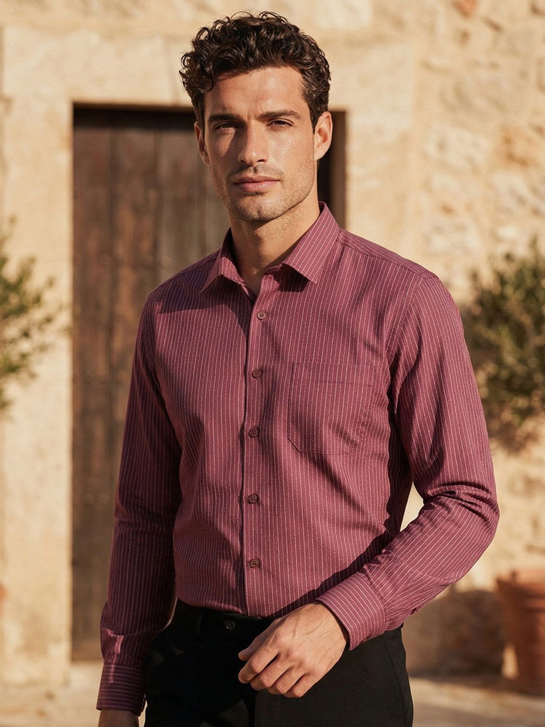 Louis Philippe Men Slim Fit Easy to Iron Premium Cotton Full Sleeve Formal Shirt - default view