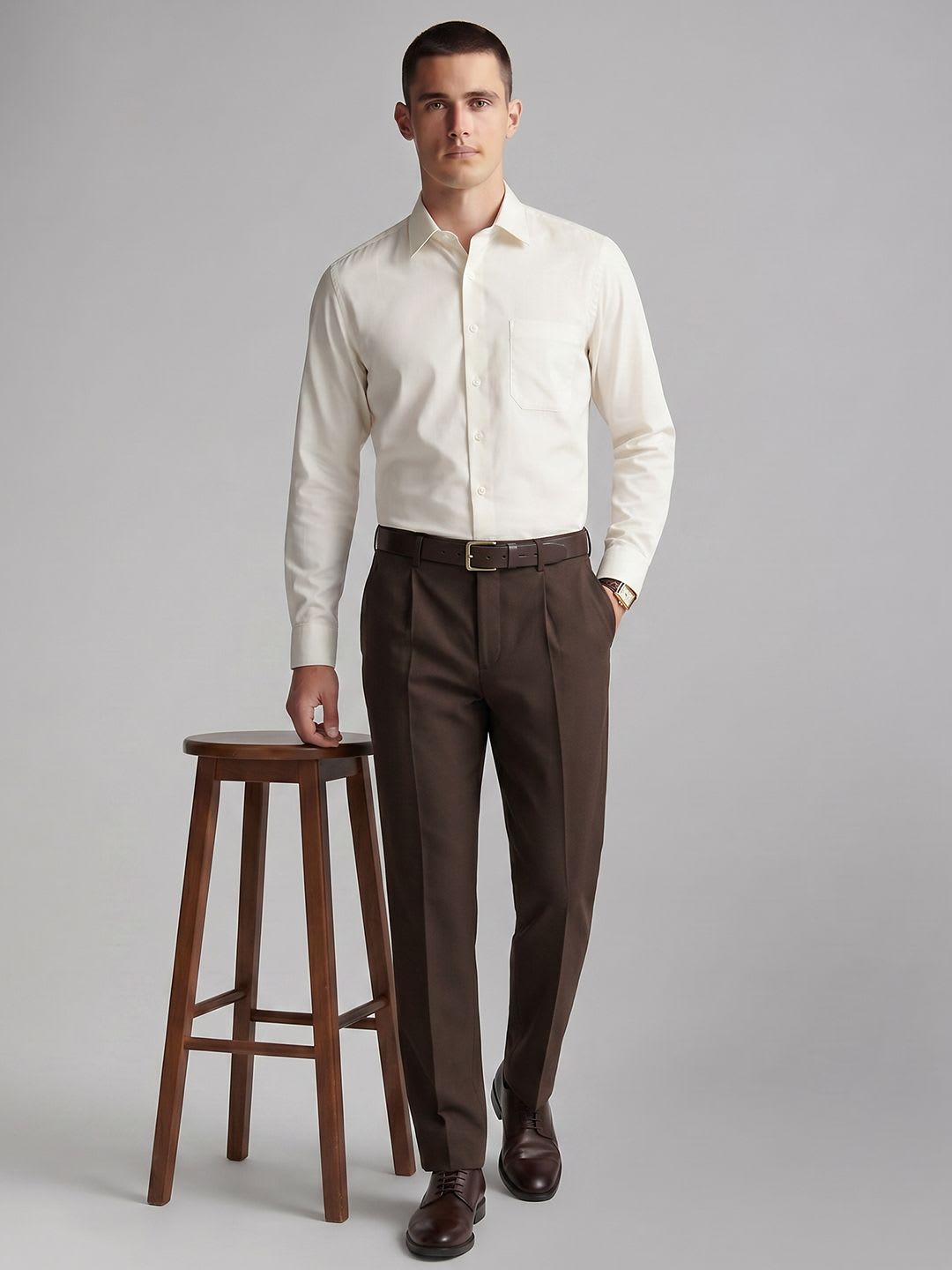 Louis Philippe Spread Collar Pure Cotton Formal Shirt - back view