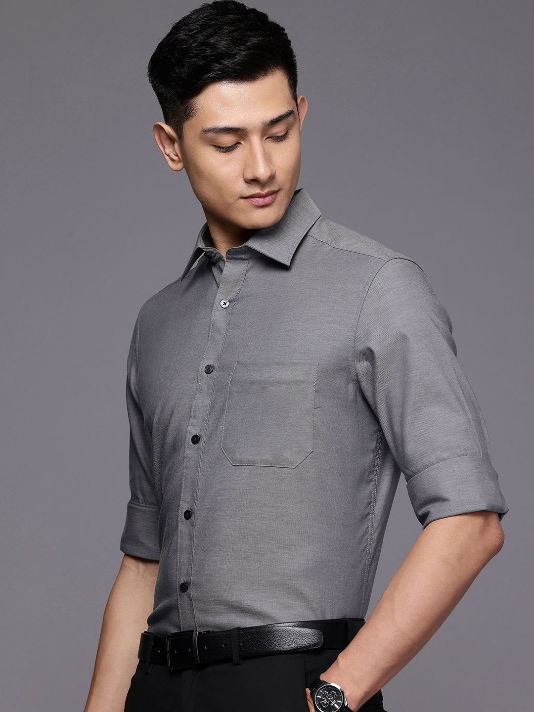 Louis Philippe Men Classic Fit Easy to Iron Premium Cotton Full Sleeve Formal Shirt - right view