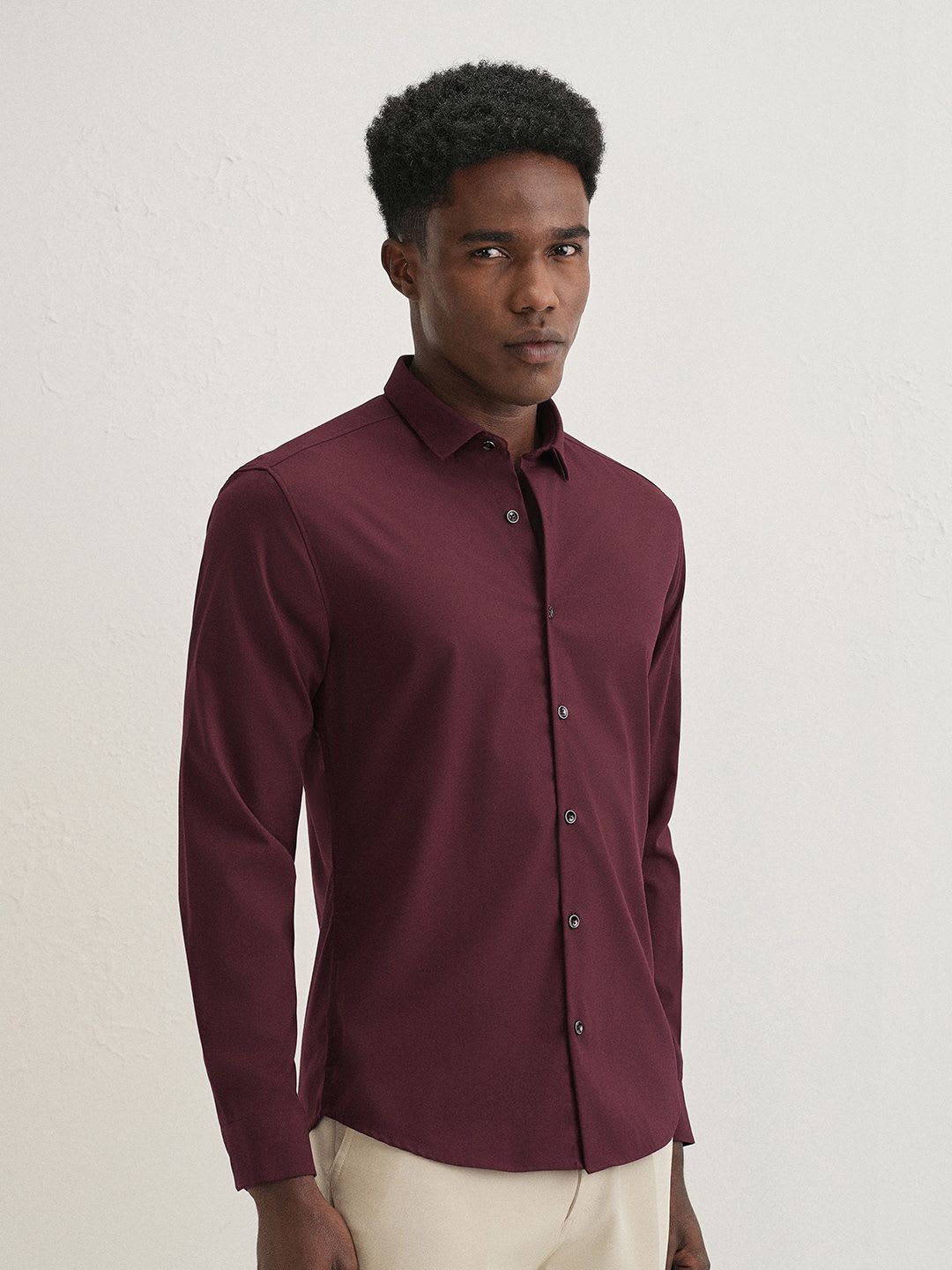 Banana Club Men Classic Slim Fit Formal Wrinkle-free Satin Shirt - back view