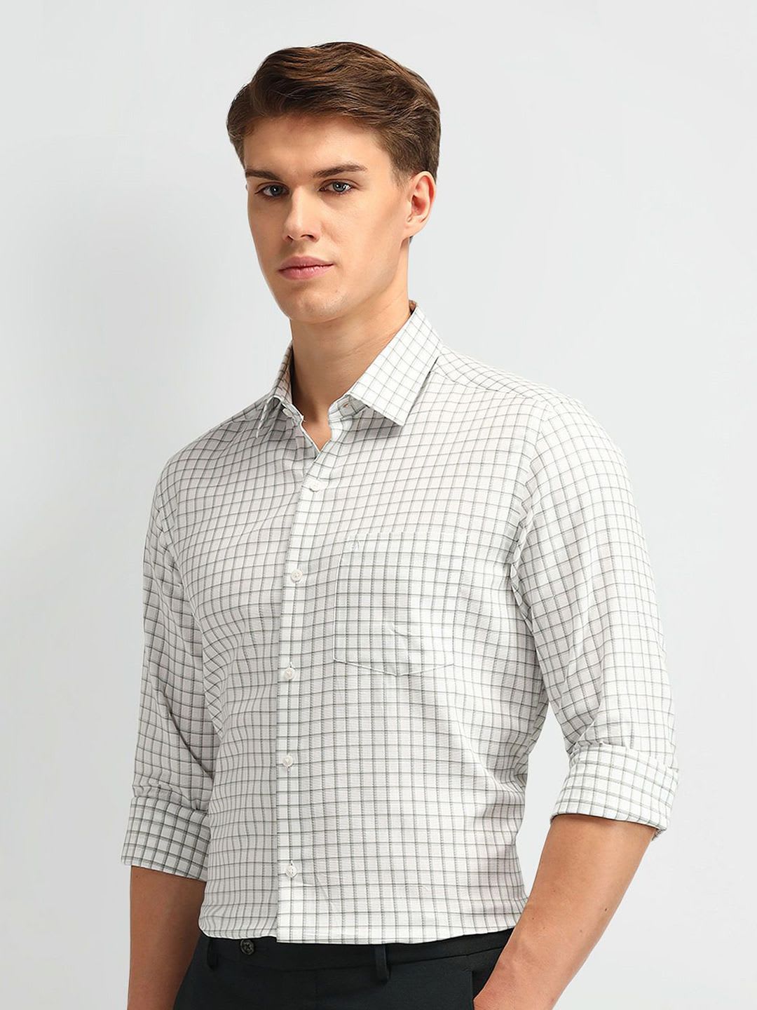 Arrow Men Cutaway Collar Gingham Checked Cotton Slim Fit Formal Shirt - right view
