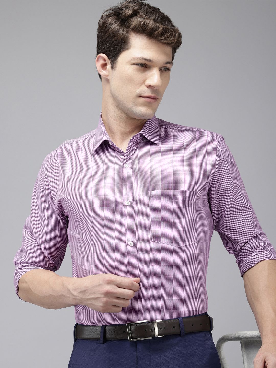 Park Avenue Slim Fit Micro Checks Formal Shirt - default view