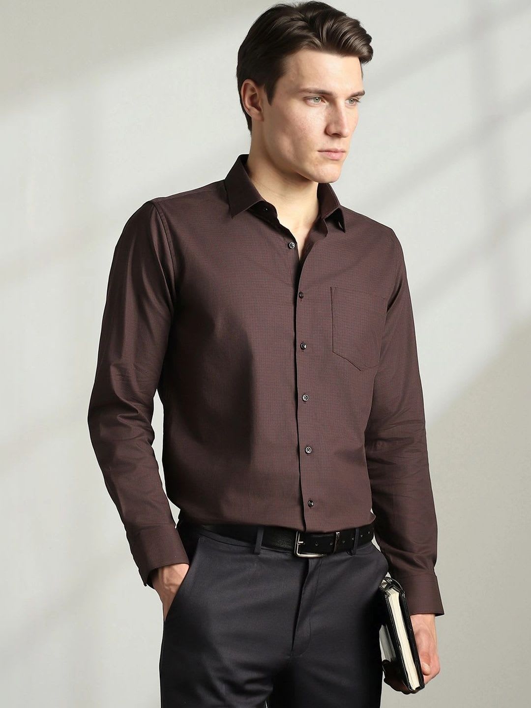 Van Heusen Slim Fit Micro Checked Pure Cotton Formal Shirt - default view