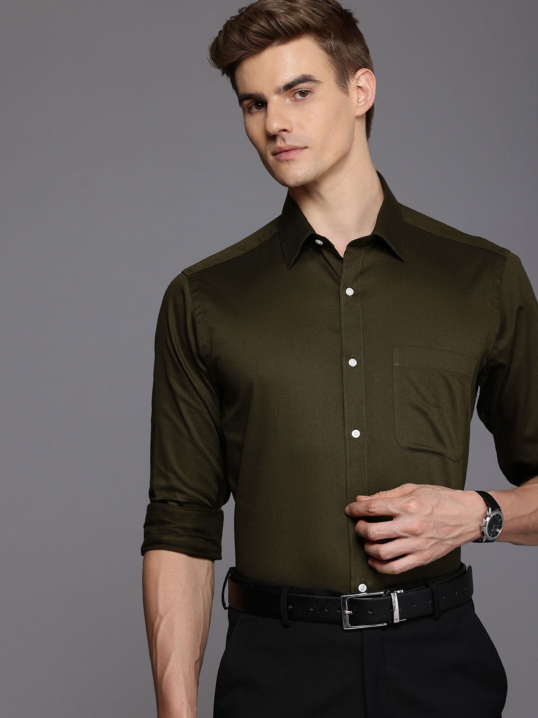 Raymond Slim Fit Textured Pure Cotton Formal Shirt - default view