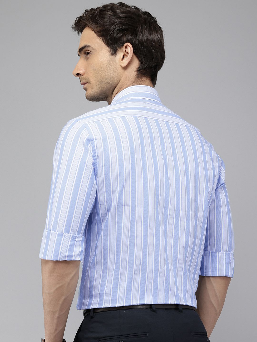 Arrow Manhattan Slim Fit Striped Cutaway Collar Pure Cotton Formal Shirt - left view