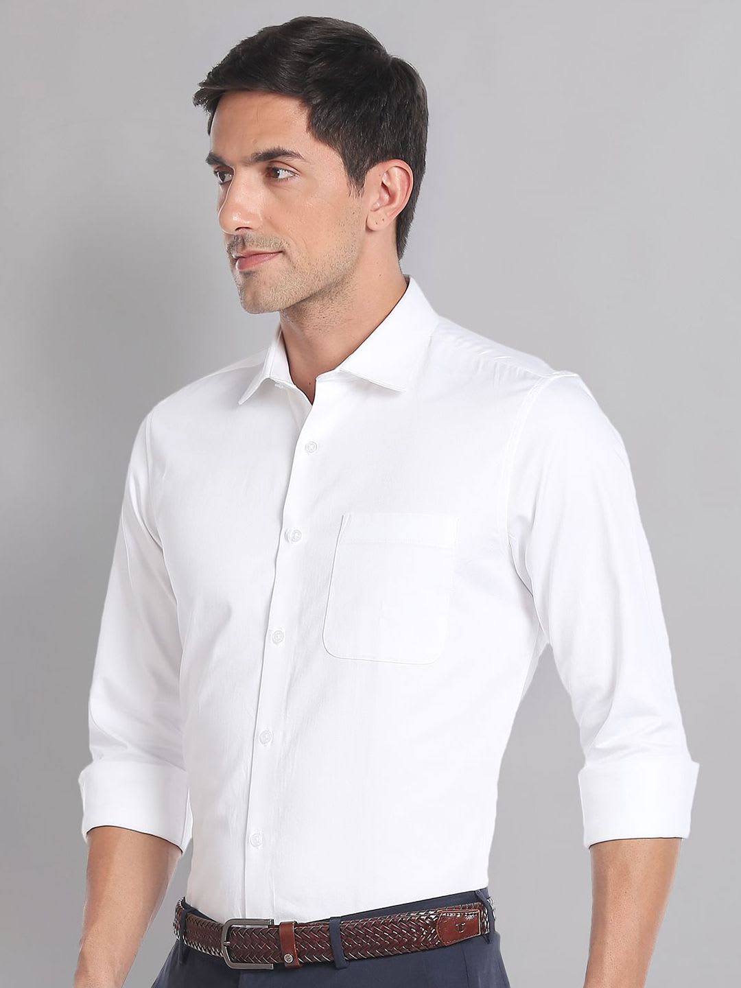 AD By Arvind Men Solid Pure Cotton Formal Shirt - back view