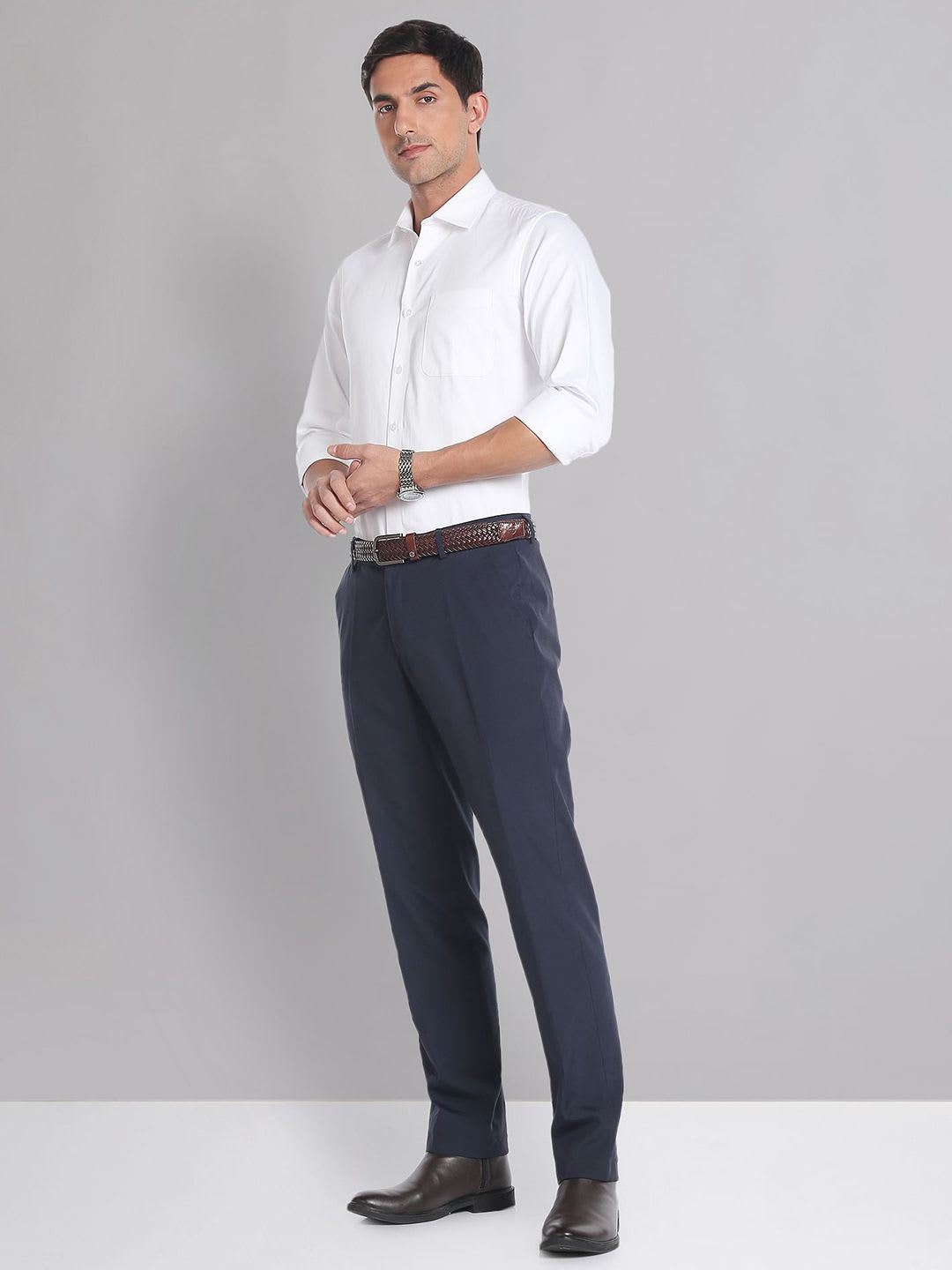 AD By Arvind Men Solid Pure Cotton Formal Shirt - left view