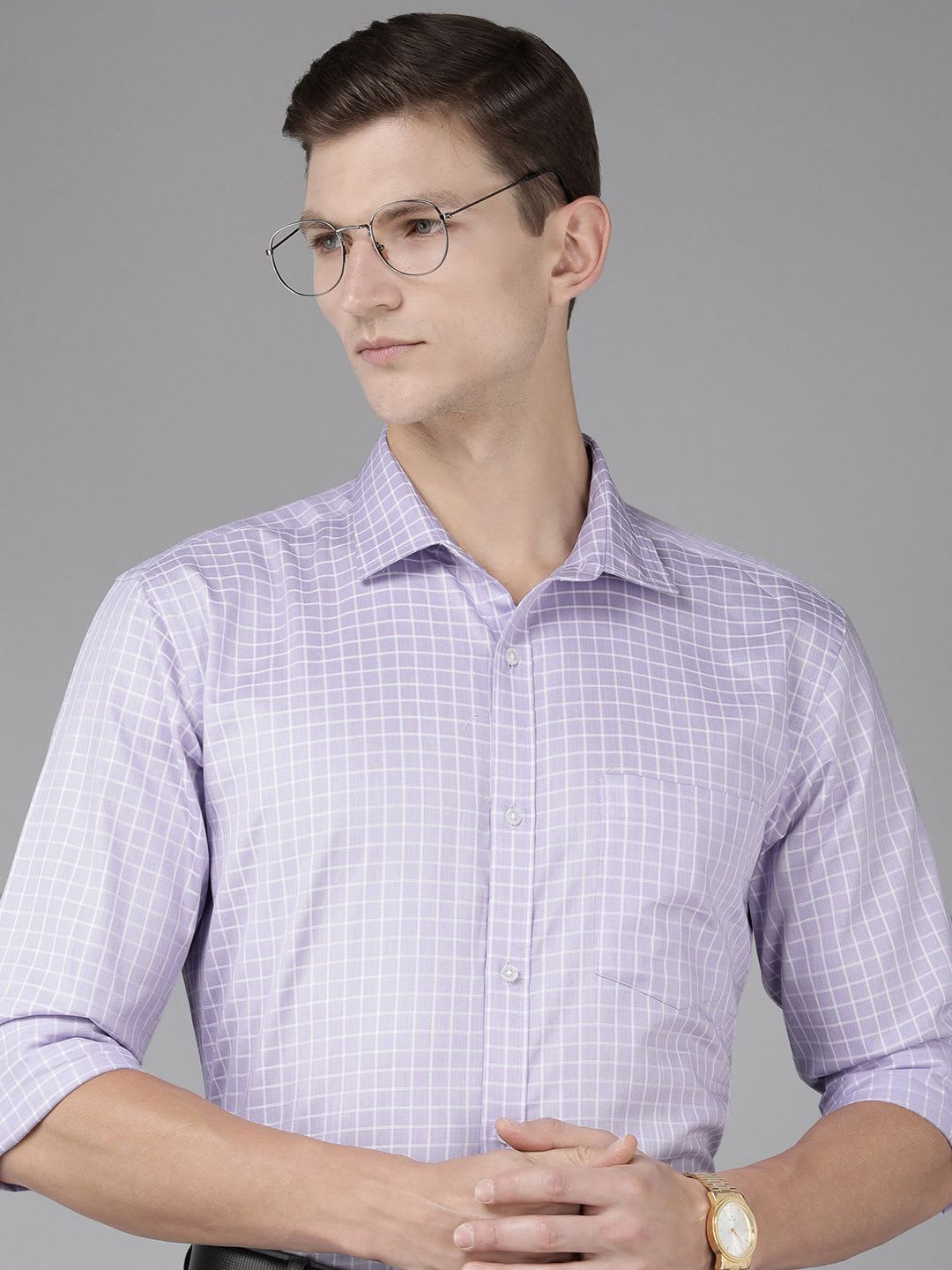 Park Avenue Slim Fit Checked Pure Cotton Formal Shirt - default view