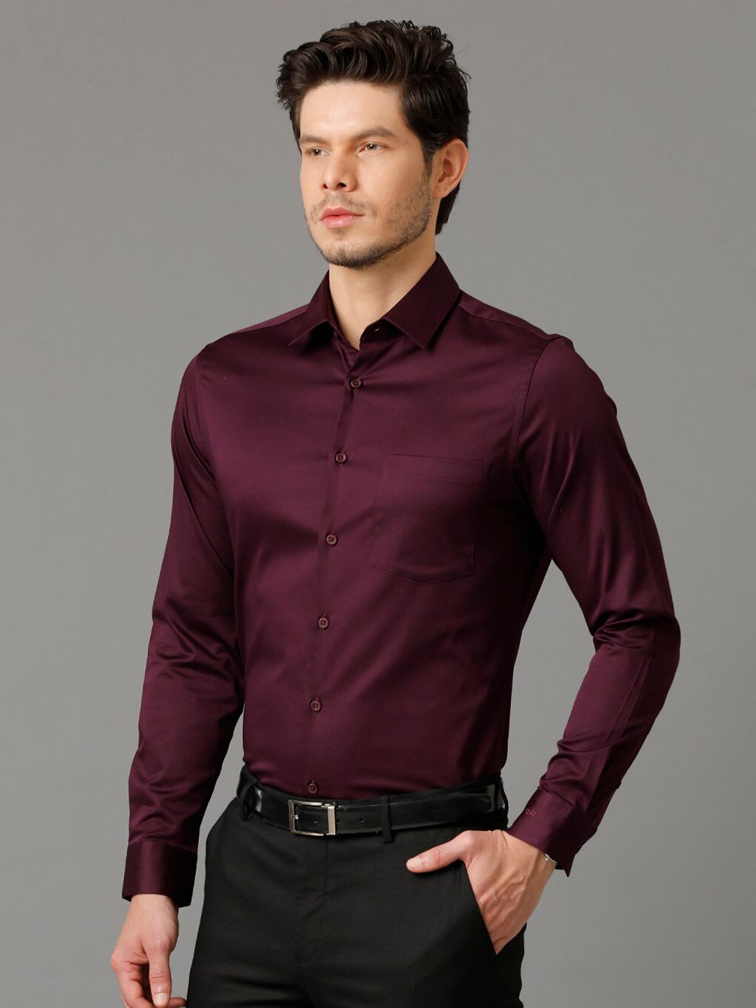 Aldeno Spread Collar Indian Slim Slim Fit Satin Formal Shirt - back view