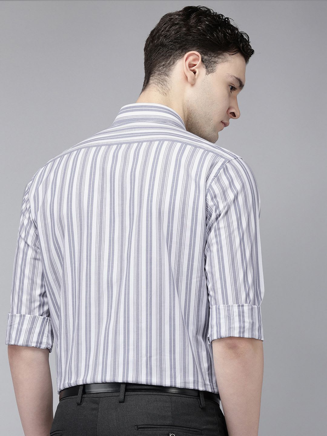 Arrow Men Manhattan Slim Fit Opaque Striped Formal Shirt - left view