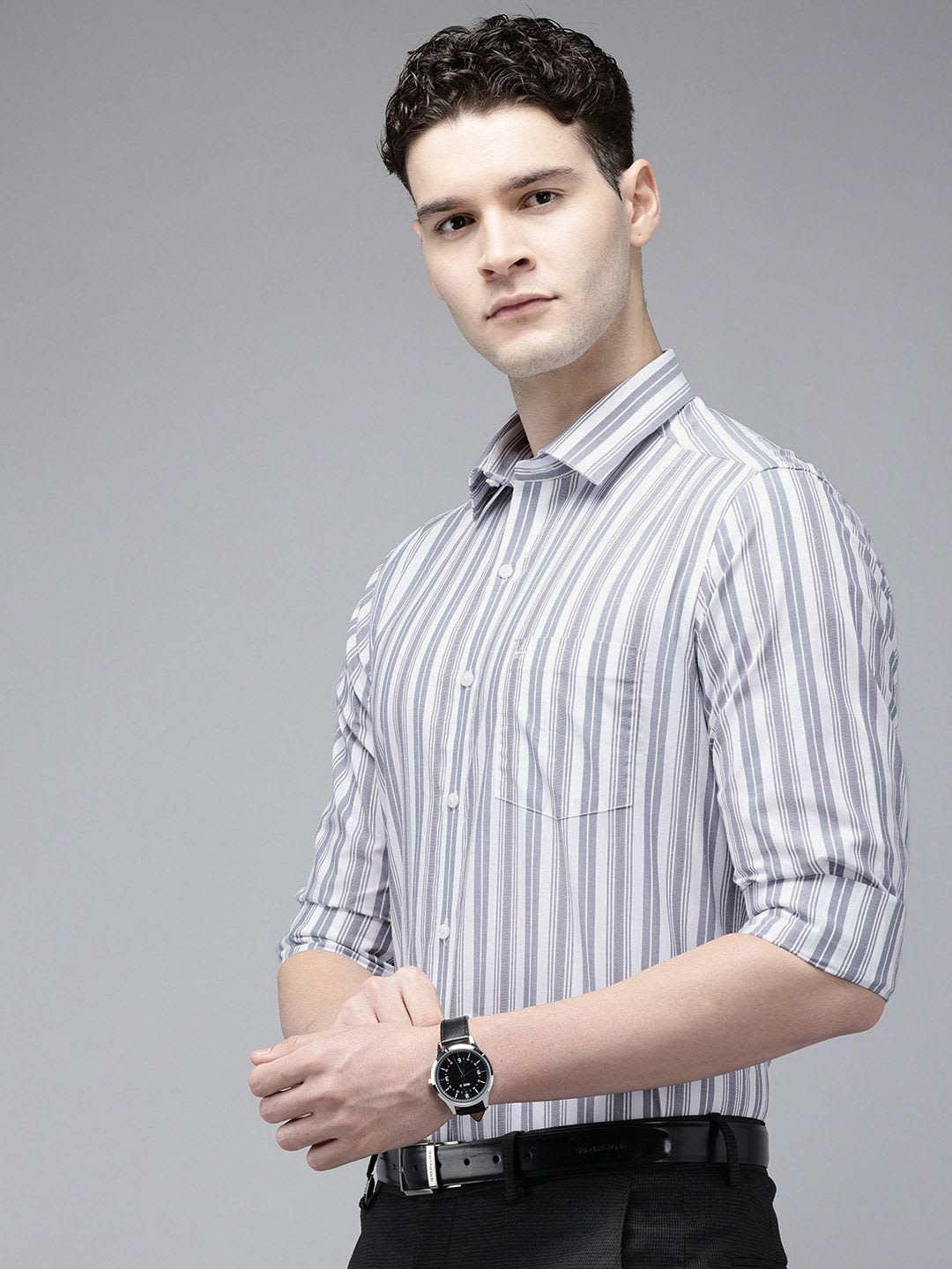Arrow Men Manhattan Slim Fit Opaque Striped Formal Shirt - right view