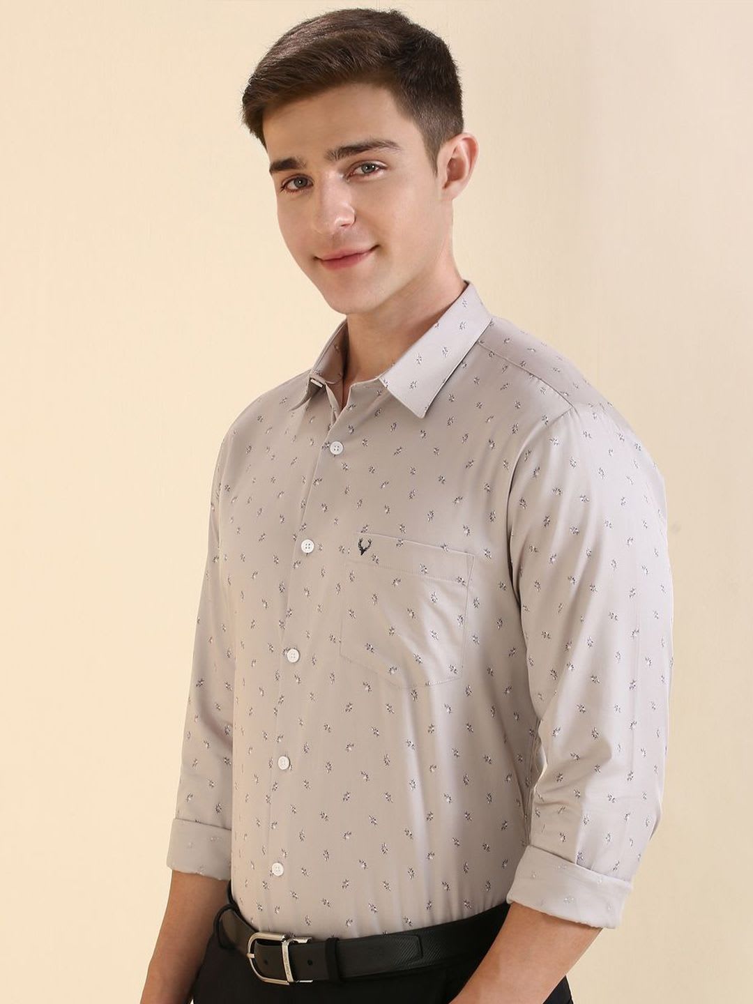 Allen Solly Men Slim Fit Spread Collar Floral Printed Cotton Formal Shirt - back view