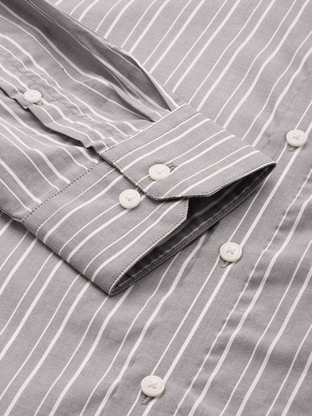 Arrow Manhattan Slim Fit Striped Cutaway Collar Pure Cotton Formal Shirt - back view