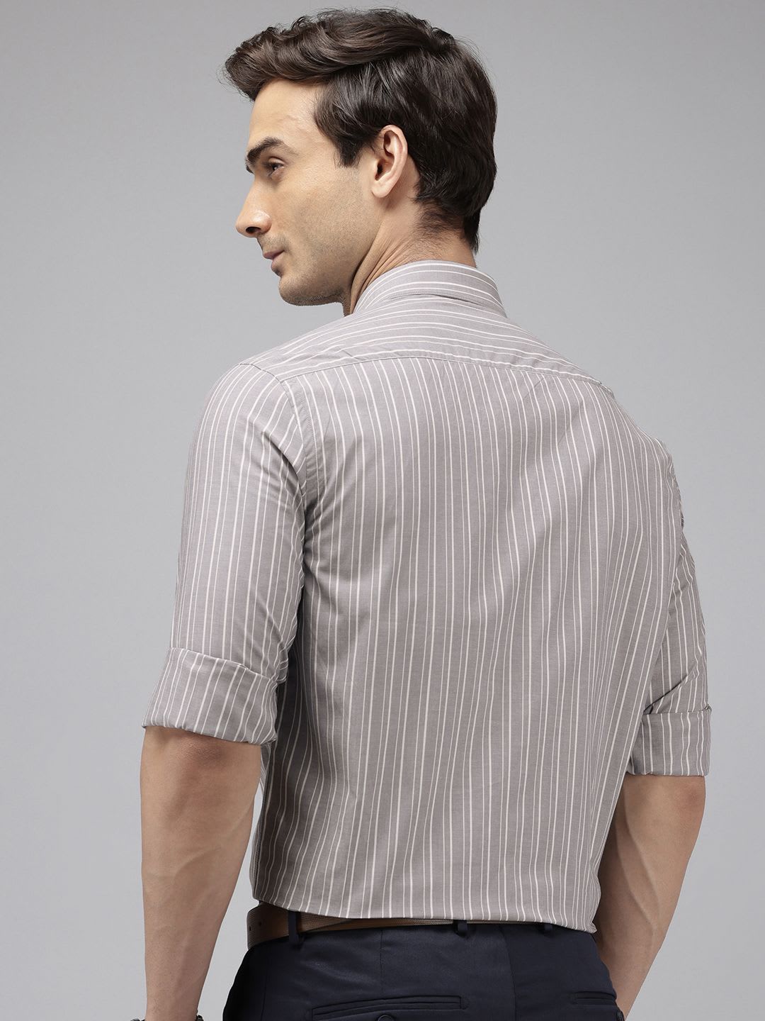 Arrow Manhattan Slim Fit Striped Cutaway Collar Pure Cotton Formal Shirt - left view