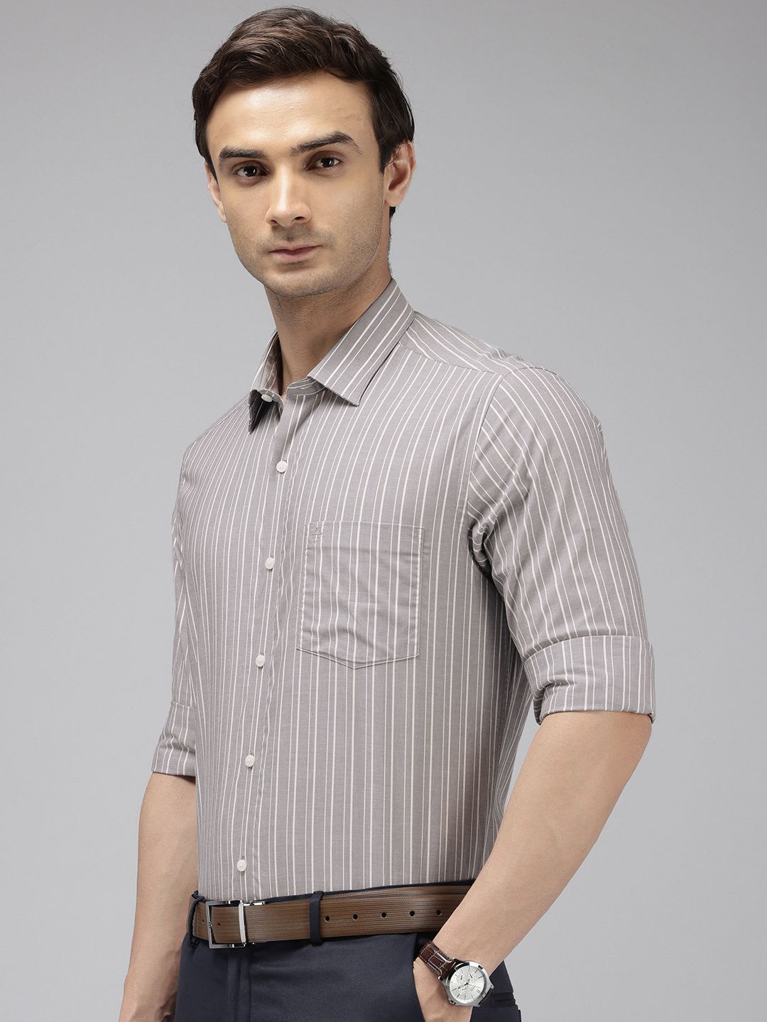 Arrow Manhattan Slim Fit Striped Cutaway Collar Pure Cotton Formal Shirt - right view