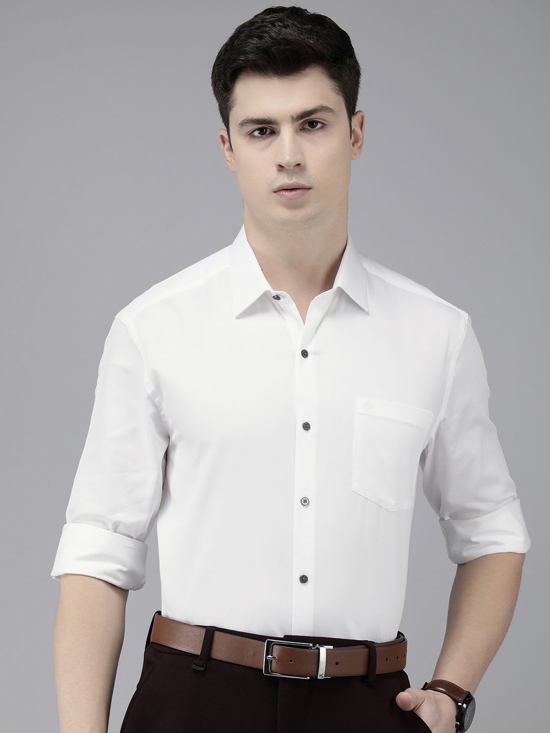 Arrow Solid Manhattan Slim Fit Pure Cotton Formal Shirt - right view